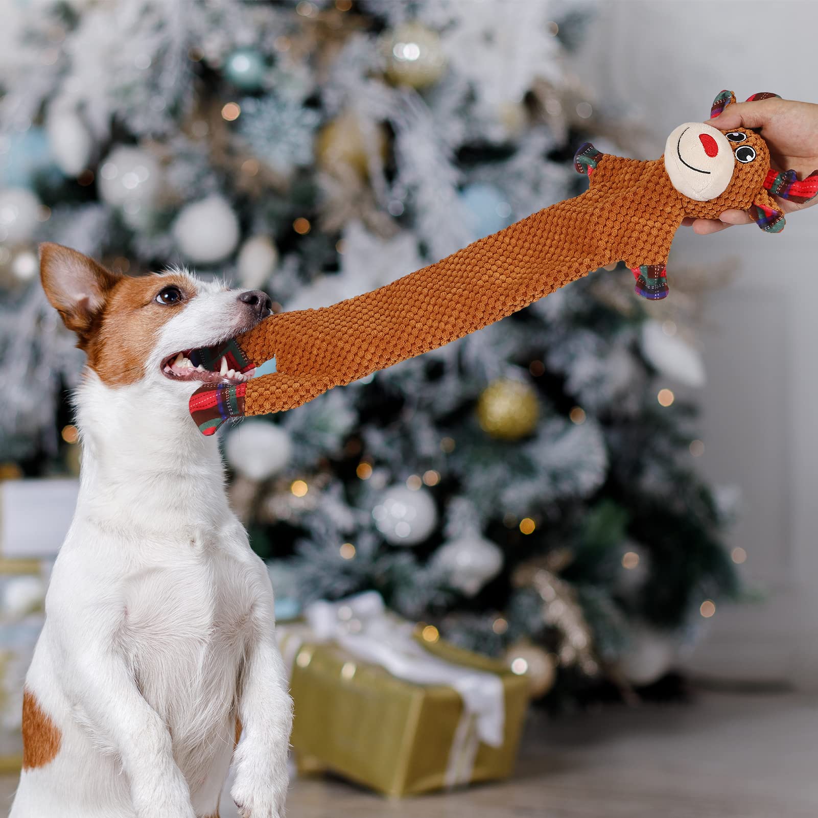 Malier Christmas Plush Reindeer Dog Toy - 22 Inch Squeaky Chew Toy for Small & Medium Dogs | Durable Interactive Pet Gift for Holidays, Playtime & Training
