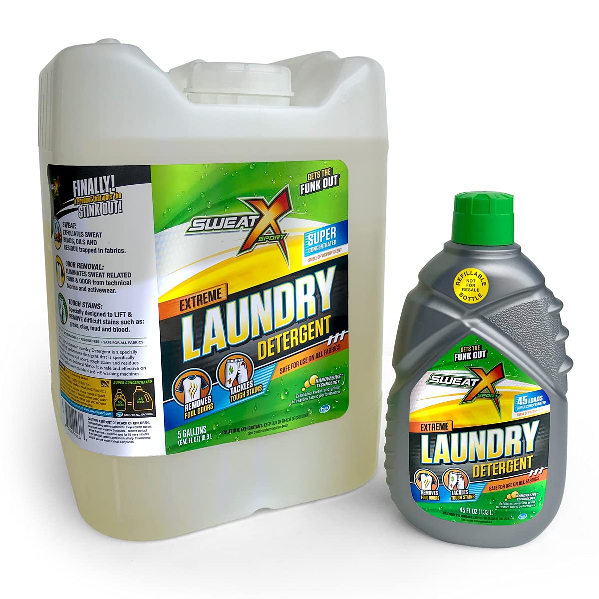 Sweat X Sport Extreme Laundry Detergent - 5 Gallon Refill Kit with Eco-Friendly Reusable Bottle | Heavy-Duty Odor Removal for Gym Clothes, Workout Gear & Athletic Wear | Ideal for Sports Teams, Fitness Enthusiasts & Active Lifestyles