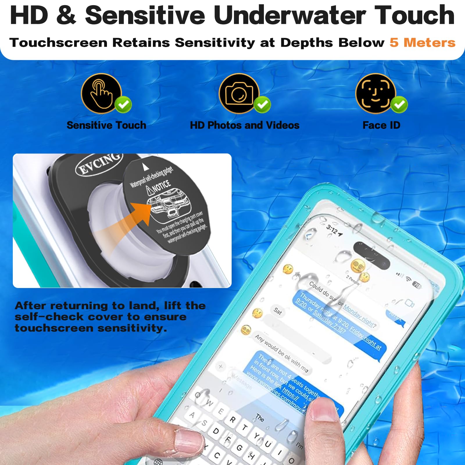 Waterproof Phone Case IPX8 - Underwater Diving & Snorkeling Protection for iPhone 16 Pro Max/15/14/Galaxy S24 (Up to 6.9 Inch) - 360° Full Body Shockproof Cover - Perfect for Beach, Pool, Cruise & Water Sports (Cyan Blue)