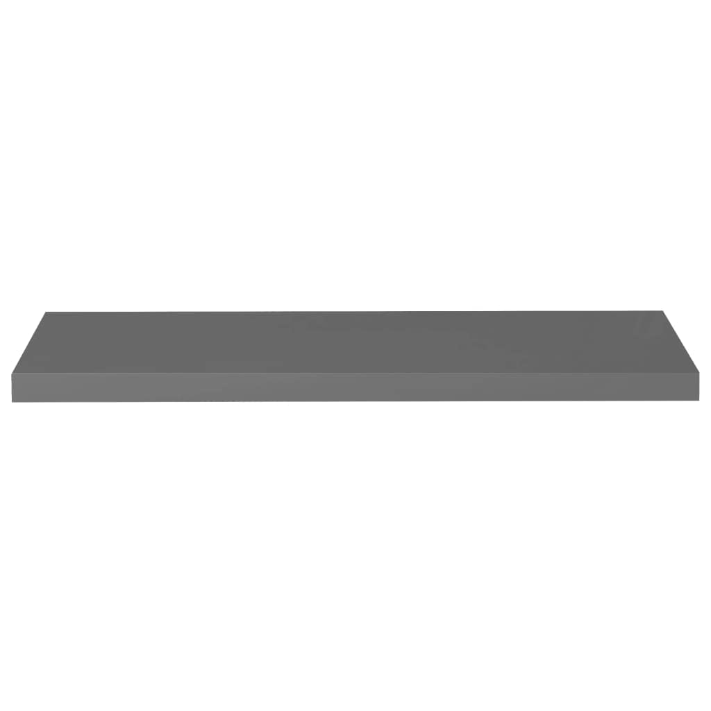 Floating Wall Shelves Set of 2 - Modern High Gloss Gray MDF Wall Mounted Shelves 35.4