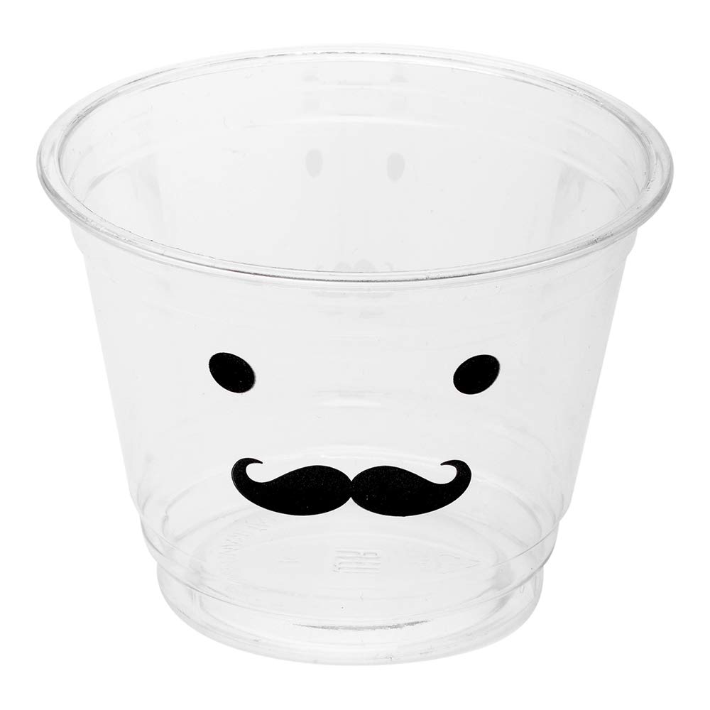 Restaurantware Visage 9oz Clear PET Plastic Cold Drink Cups (1000 Pack) - Disposable Party Cups with Monsieur Mustache Design | Perfect for Birthday Parties, Weddings & Events | Lids Sold Separately