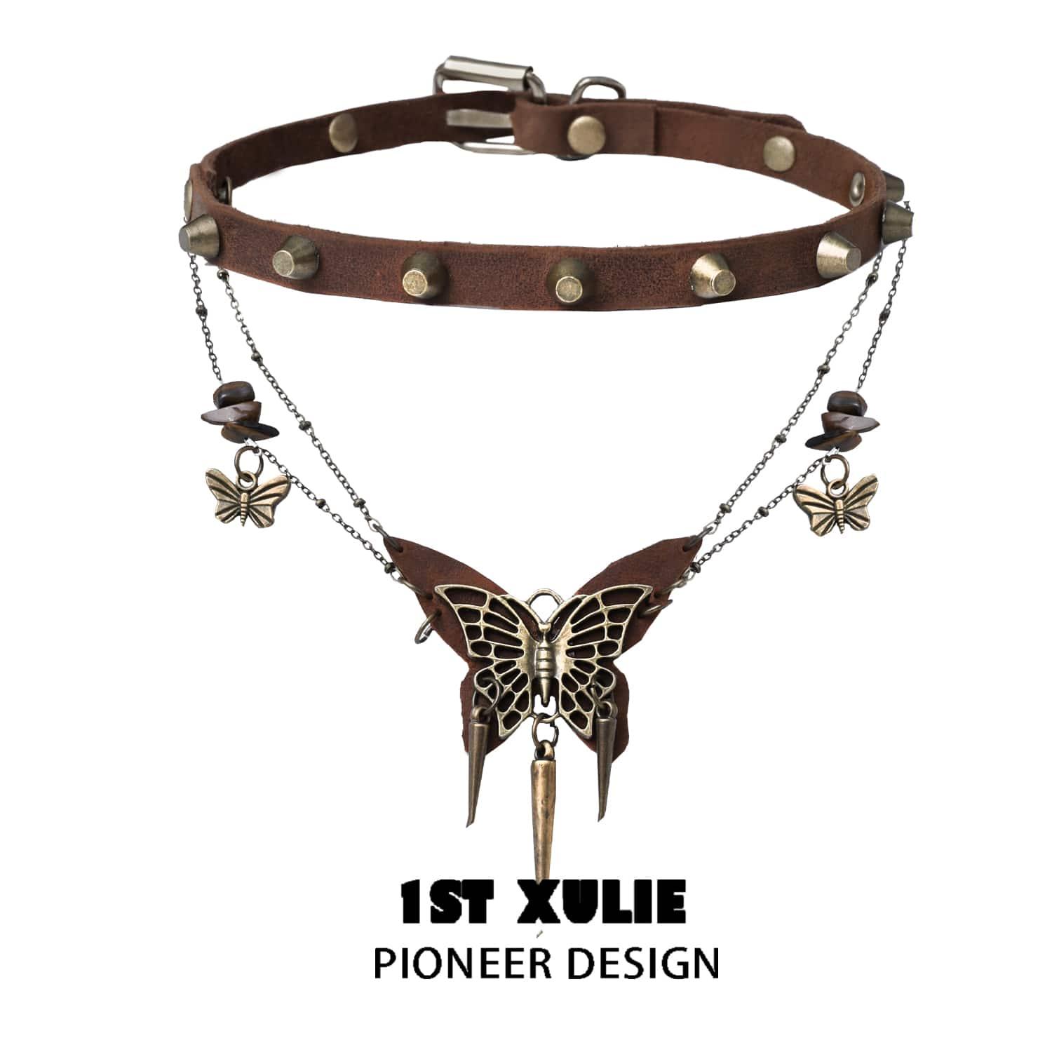 ButterflyWasteland Genuine Cowhide Leather Choker Necklace for Women - Gothic Punk Fashion Accessory for Concerts, Parties & Everyday Wear