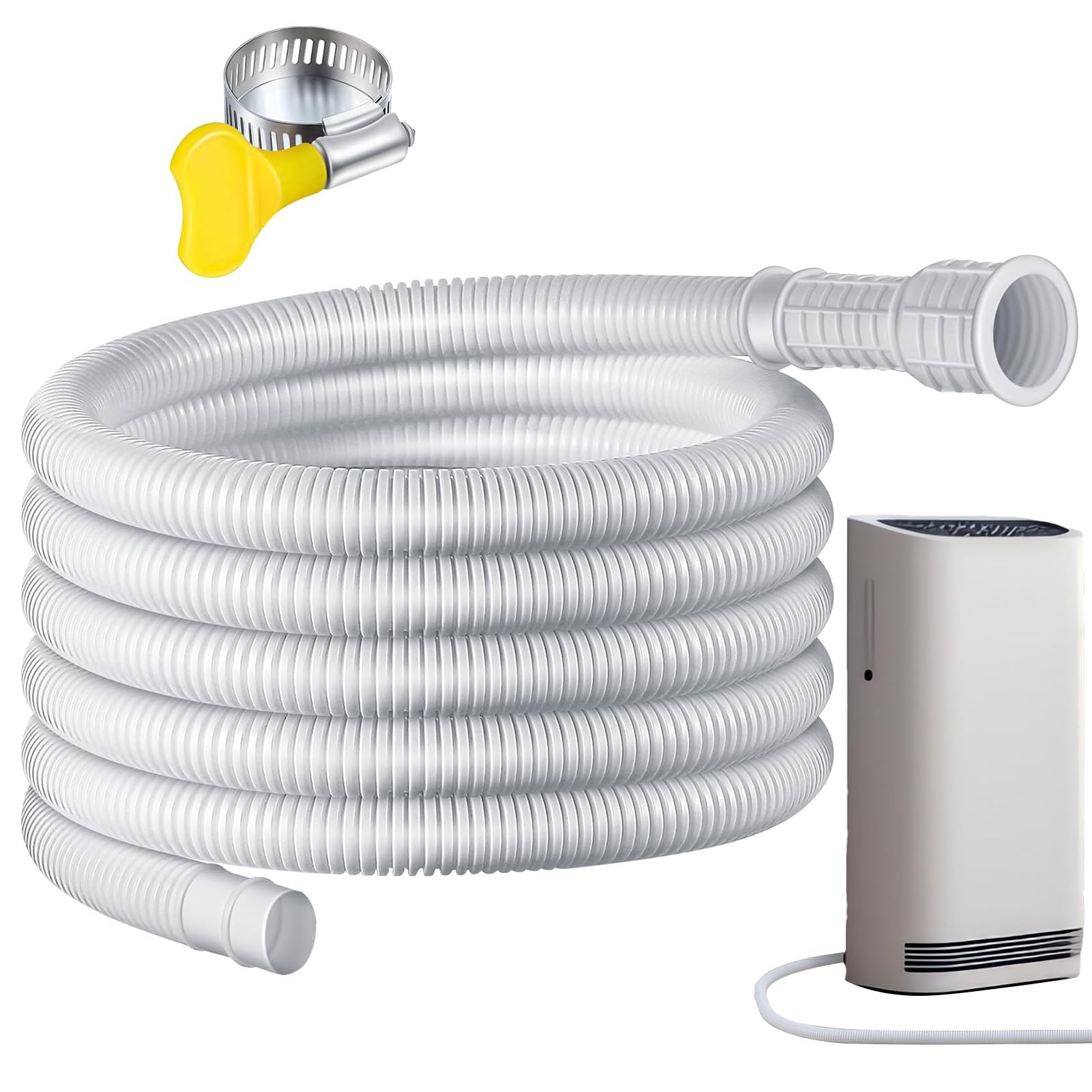 Universal Flexible Dehumidifier Drain Hose with Cuttable Rubber Adapter & Connect Clamp - Replacement Hose for AC Units, Washing Machines & Portable Air Conditioners - Perfect for Basement, Laundry Room & Home Humidity Control