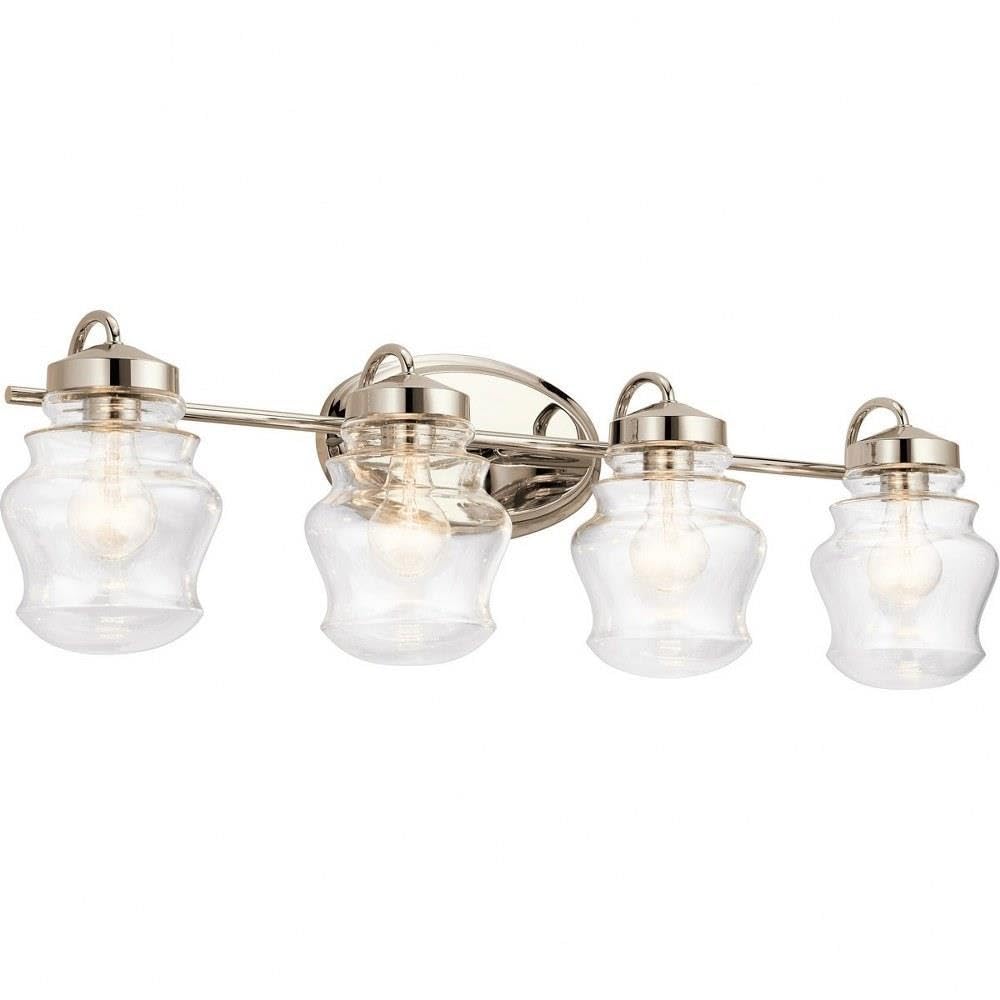 KICHLER Janiel 33.25 Inch 4-Light Bathroom Vanity Light Fixture with Clear Glass Shades in Polished Nickel Finish - Perfect for Bathroom, Dressing Room & Makeup Area Lighting
