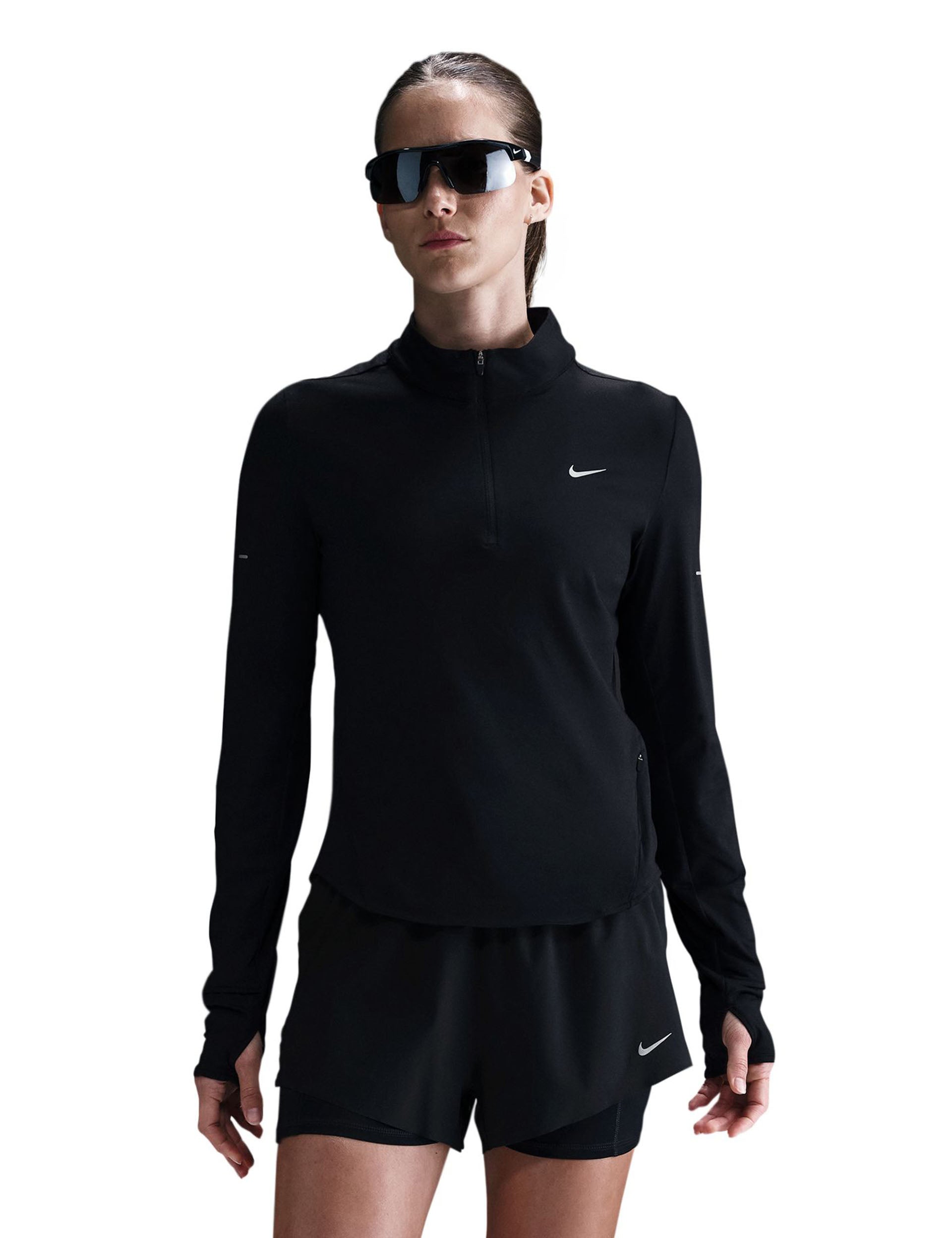 Swift Dri-FIT UV Protection 1/4 Zip Running Shirt - Black/Reflective Silver for Men | Moisture-Wicking Performance Top for Jogging, Hiking & Outdoor Workouts