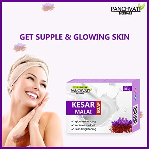 Panchvati Herbals Kesar & Malai Face and Bath Soap for Glowing Skin - Brightening Cleansing Bar, Pack of 2 (100g Each) - Perfect for Daily Skincare & Luxurious Bathing Routine