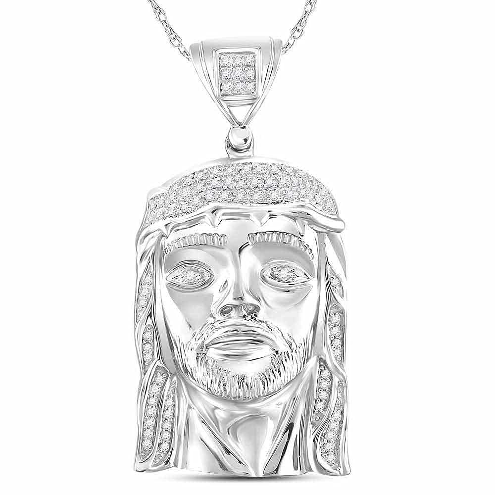Auriga Sterling Silver Men's Round Diamond Jesus Face Pendant - 1/4 CTTW Religious Jewelry for Men - Perfect for Gifts, Church, and Special Occasions