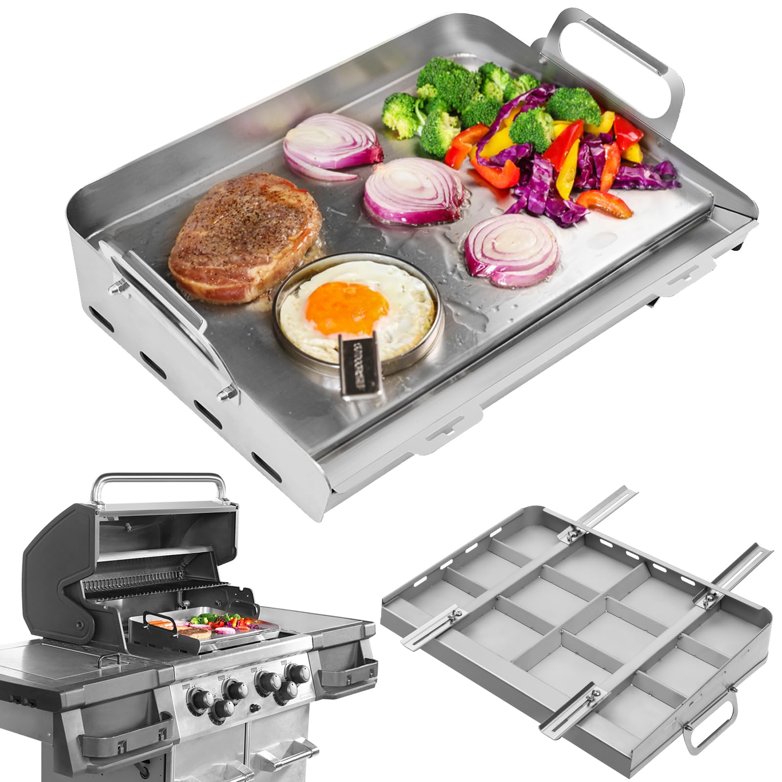 Stainless Steel Griddle for Gas & Charcoal Grill - 24