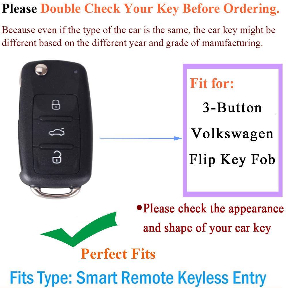 SANRILY 1Pcs Flip Key Fob Cover Case for Volkswagen Jetta Passat Golf Beetle GTI Tiguan EOS - Durable Metal Leather Key Protector Shell with Key Ring (Black) - Perfect for Keyless Remote Protection & Daily Use