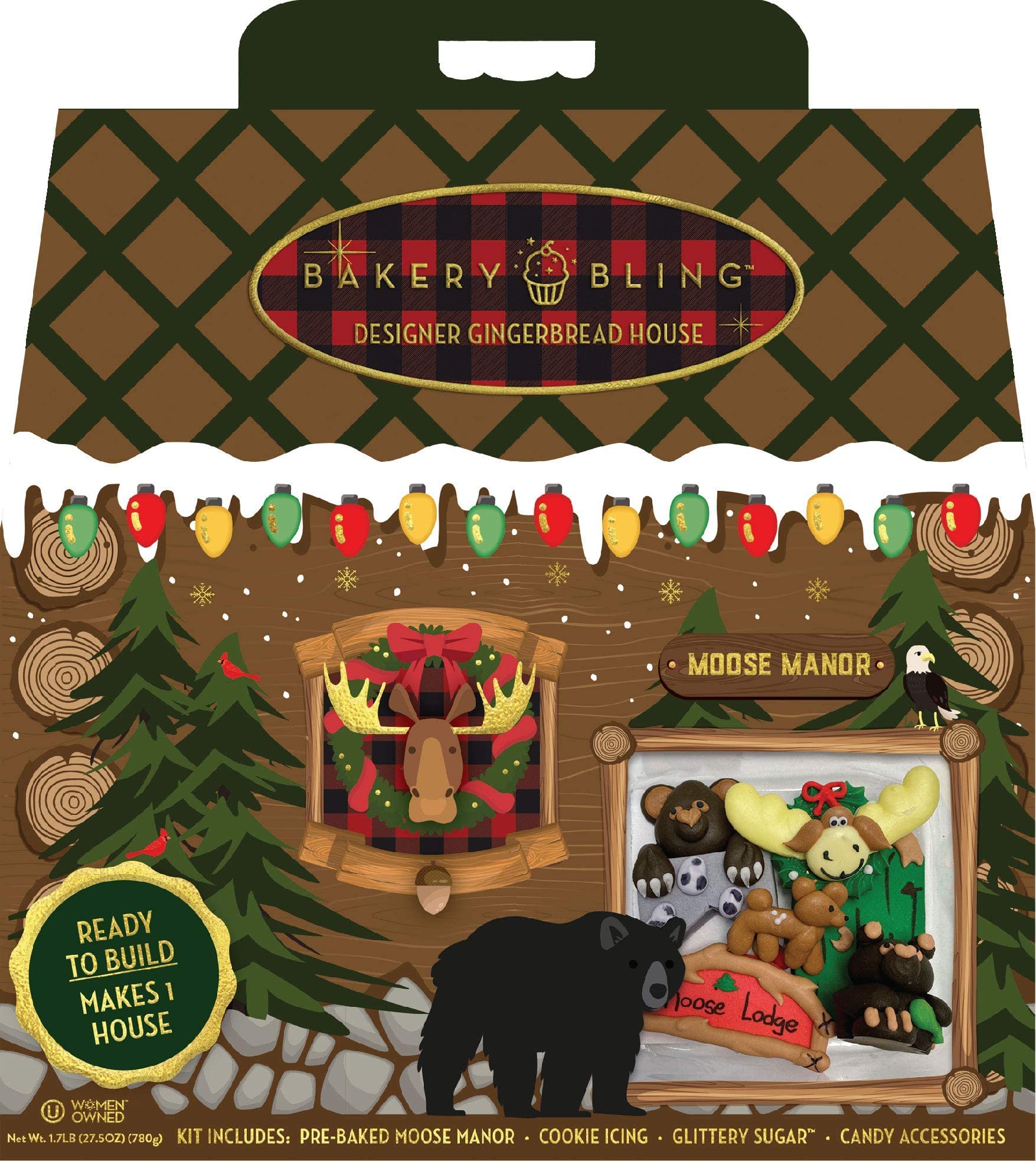 Christmas Gingerbread House Kit for Kids - Bakery Bling™ Moose Lodge DIY Baking Set with Pre-Baked House, Quick-Dry Icing, Glittery Sugar & Edible Decorations | Fun Holiday Activity for Family Baking & Christmas Party Decor