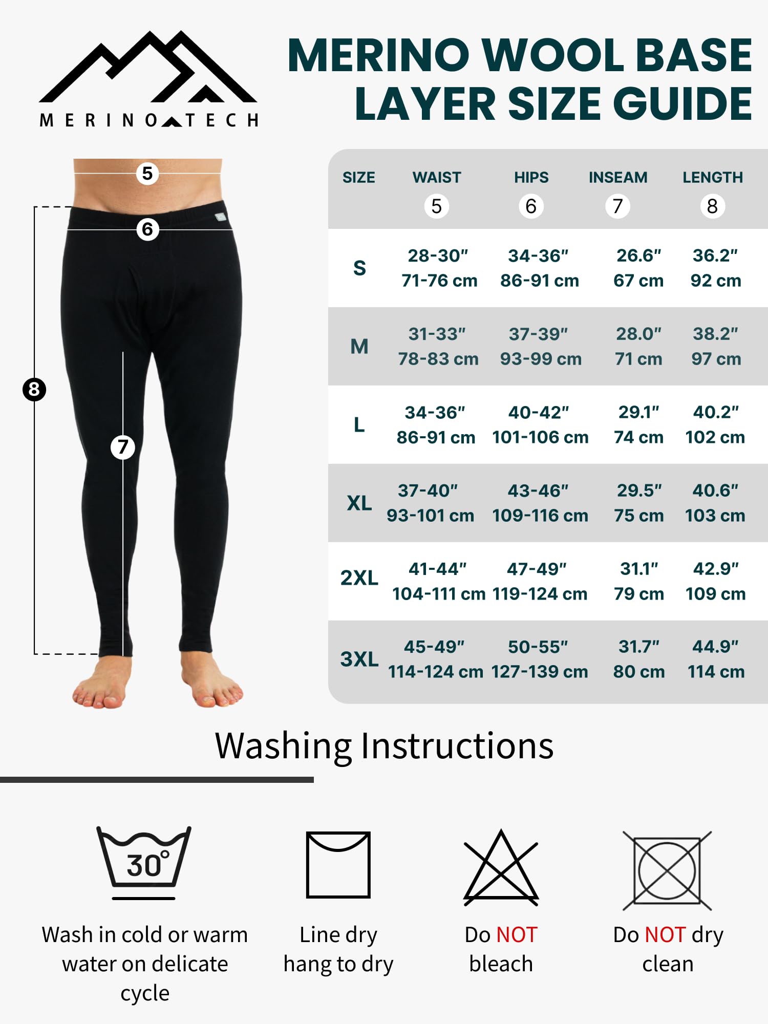 Merino.tech 100% Merino Wool Thermal Underwear for Men - Lightweight, Midweight & Heavyweight Base Layer Pants with Socks | Cold Weather Hiking, Skiing & Winter Outdoor Activities