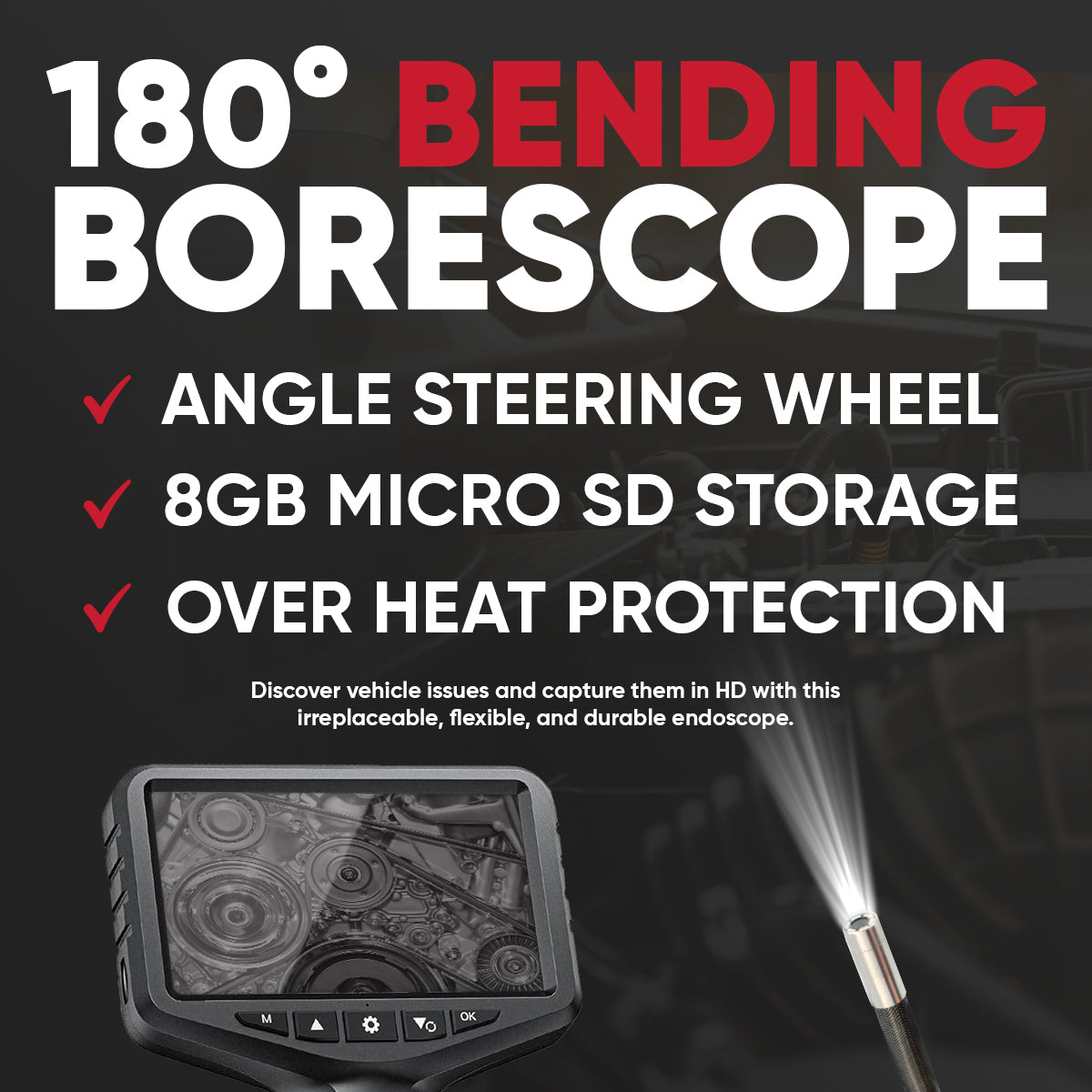 ES401 Dual Lens Articulating Endoscope with 6 Adjustable LED Lights - HD Inspection Camera for Plumbing, Automotive & HVAC Diagnosis | Waterproof Borescope for Pipe, Engine & Hard-to-Reach Area Examination