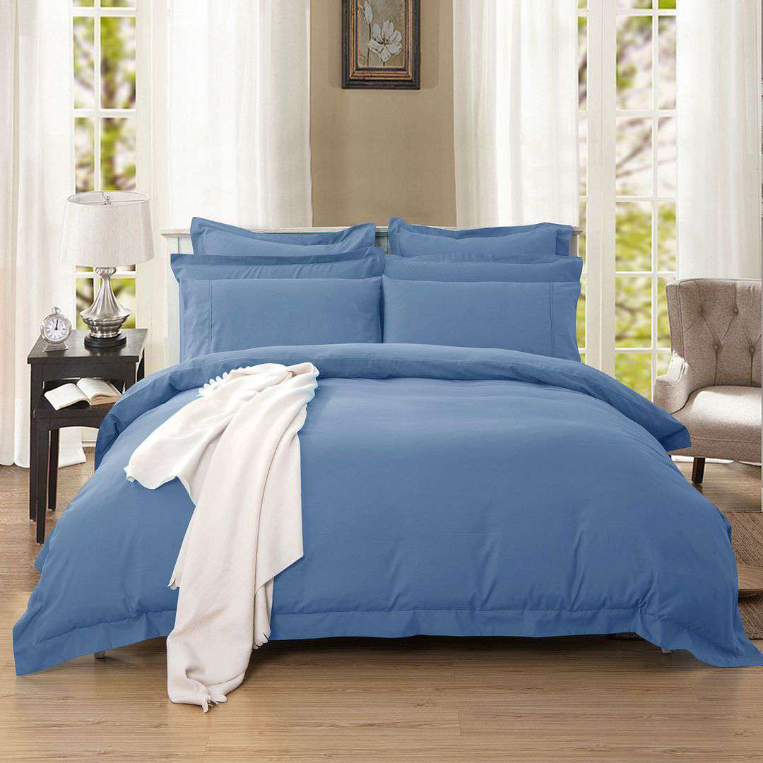 Premium 1000TC Queen Size Quilt Cover Set - Soft Greyish Blue Duvet Cover with Zipper Closure | Luxury Bedding for Master Bedroom & Guest Room Decor