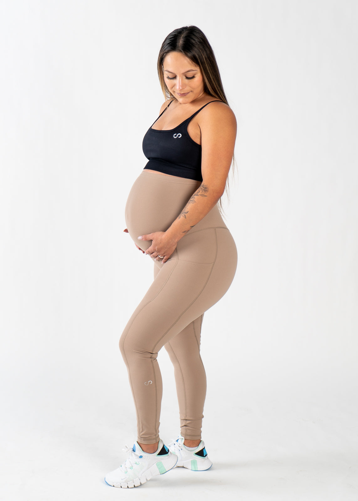 NKD Maternity Leggings with Pockets - Soft Stretchy Pregnancy Yoga Pants for Women | Comfortable Workout & Everyday Wear | Clay Color