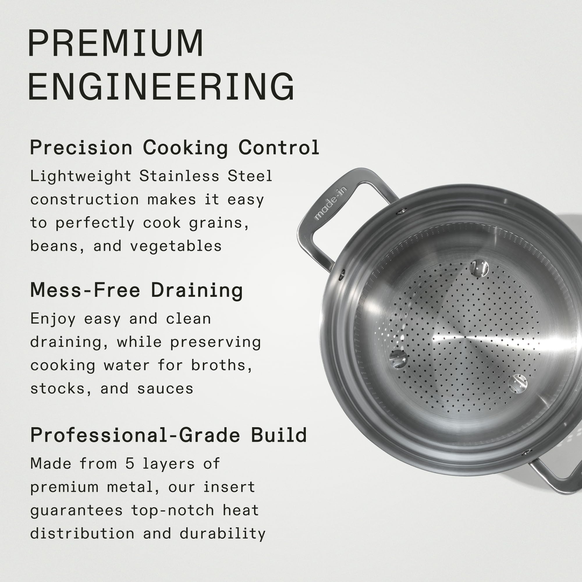 Premium Stainless Steel Pasta Insert for 6 & 8 QT Stock Pots - Professional Cookware Made in Thailand - Perfect for Pasta Cooking, Steaming Vegetables & Meal Prep