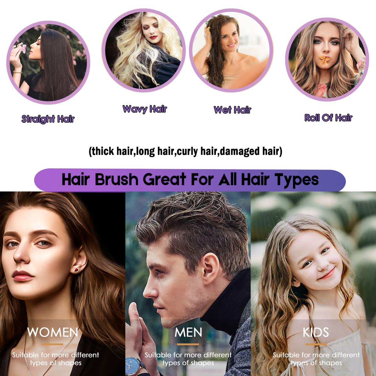 Boar Bristle Hair Brush for Women & Kids - Best Paddle Detangling Brush for Curly & Smooth Hair - Adds Shine & Reduces Frizz - Perfect for Daily Styling, Salon Use & Travel