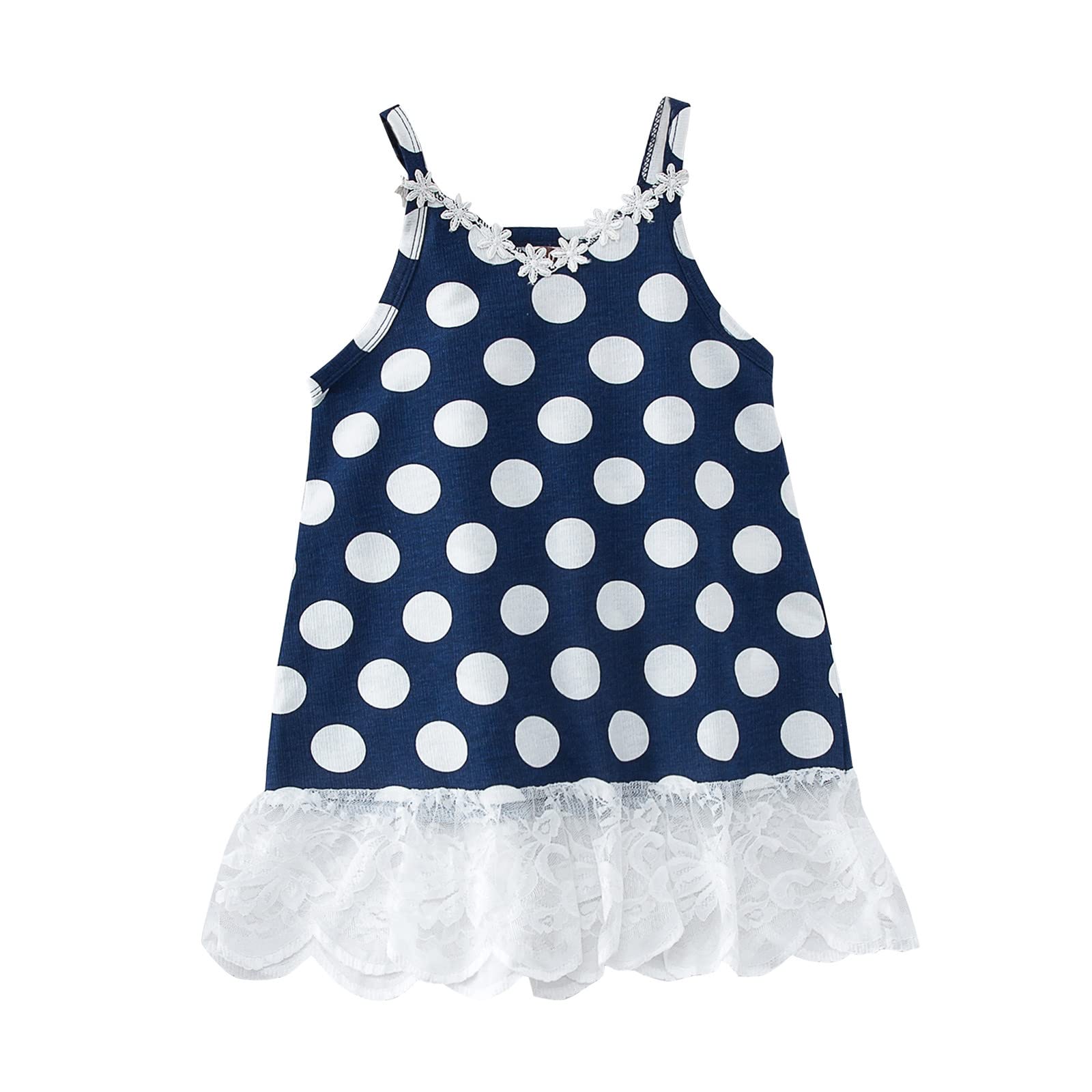 **Toddler Girls Summer Princess Dress with Strap Lace & Patchwork Dot Print – Casual Kids Outfit for Birthday, Party & Playtime**