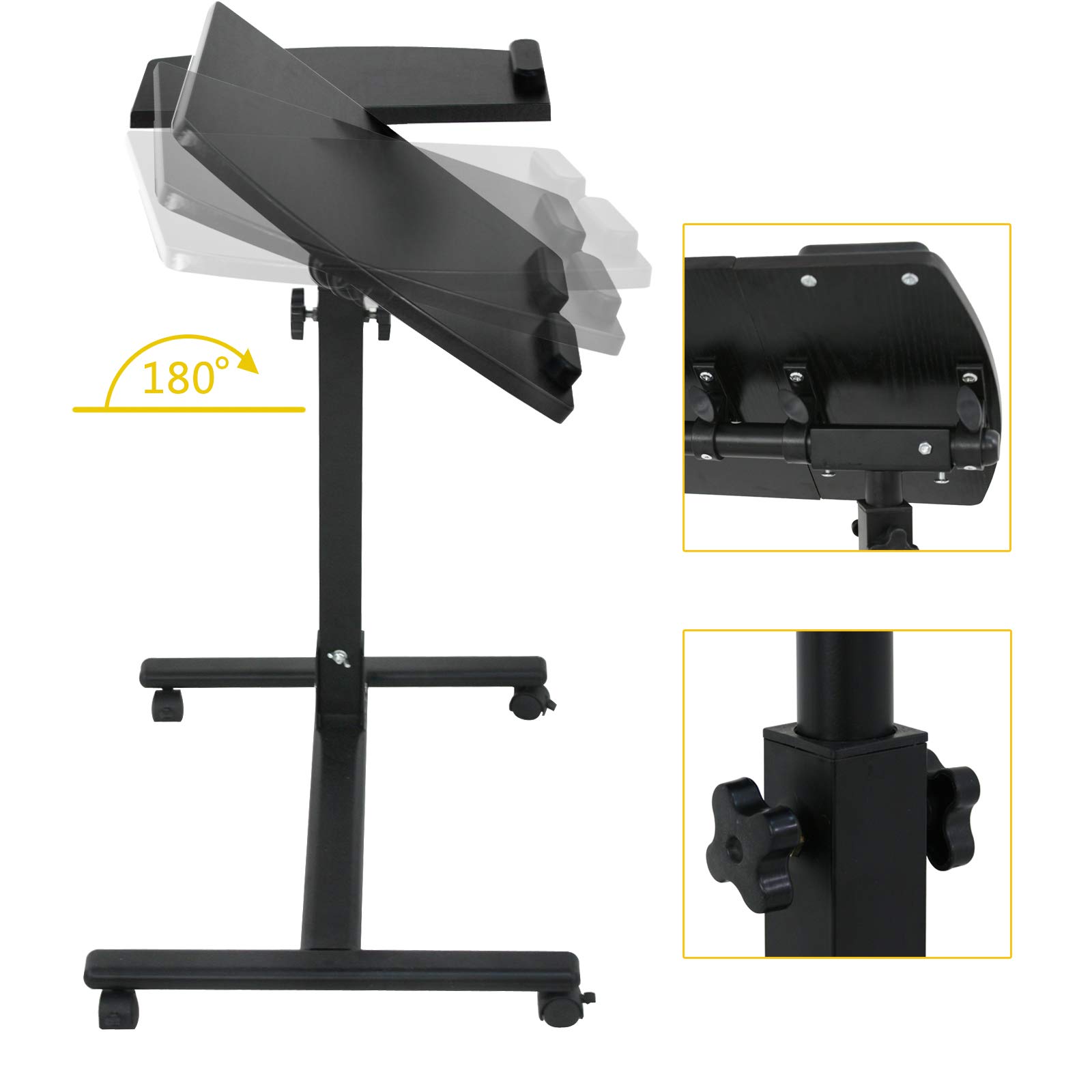 Adjustable Mobile Laptop Stand Overbed Table - Rolling Desk Cart with Sit-Stand Function for Home Office & Bedroom, Height Adjustable 24