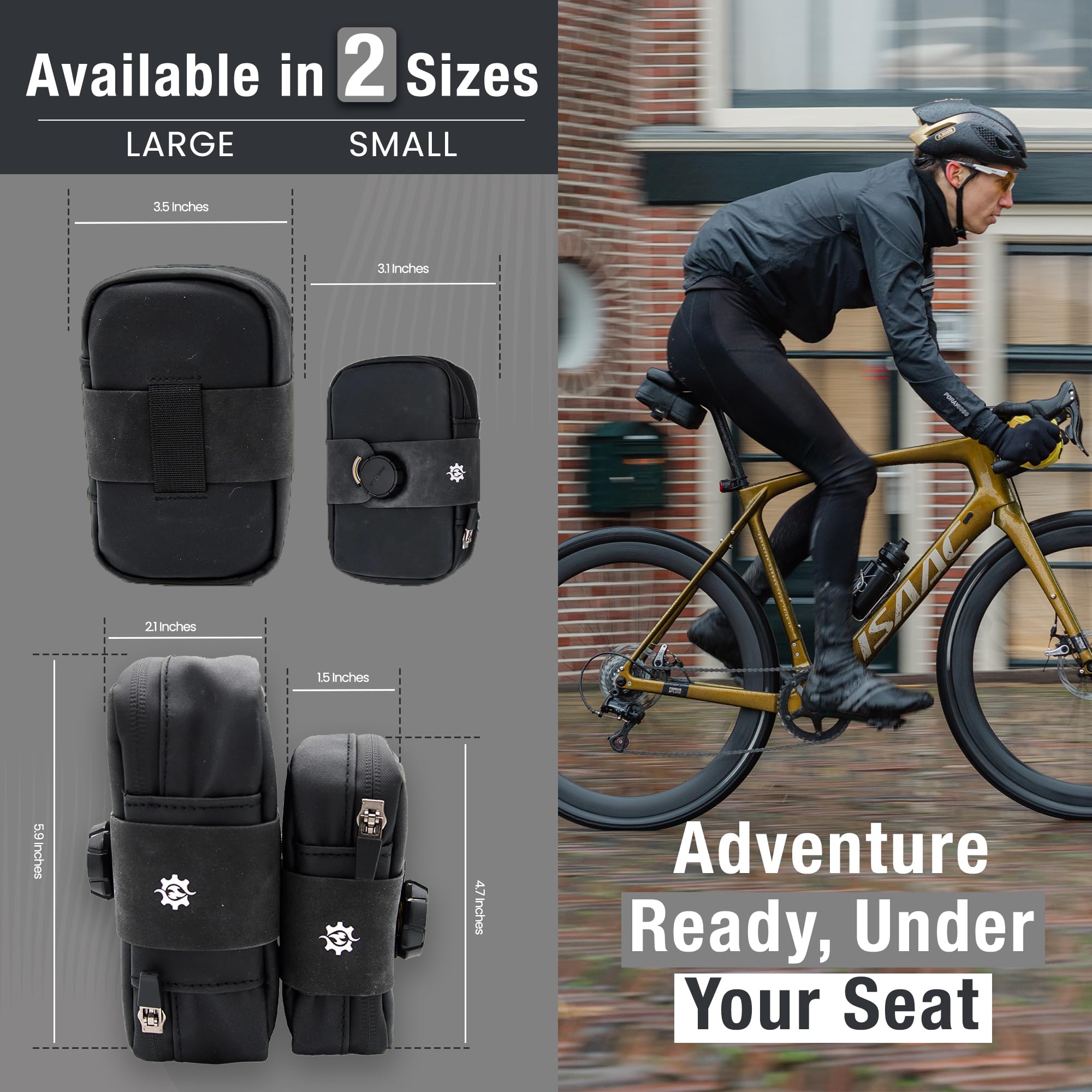 Lumiere & Co. Large Black Bike Seat Bag - Waterproof Cycling Saddle Bag for Road Bikes | Under Seat Storage for Tools, Phone & Essentials | Perfect for Commuting, Mountain Biking & Long-Distance Rides