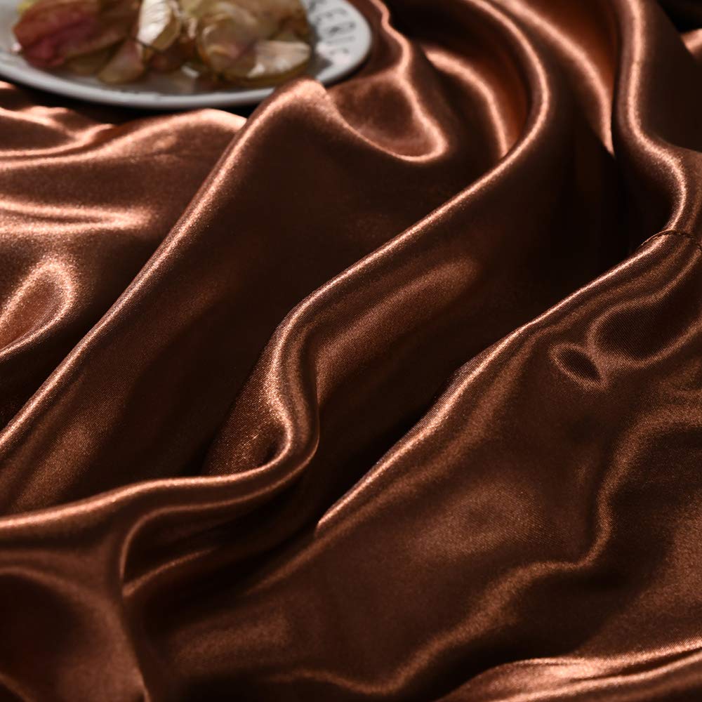 Ultra Soft Silky Satin Duvet Cover - 1 Piece Hotel Quality Comforter Cover with Button Closure & Corner Ties - Twin/Twin XL Size in Elegant Brown - Perfect for Bedroom, Guest Room & Luxury Hotel Styling