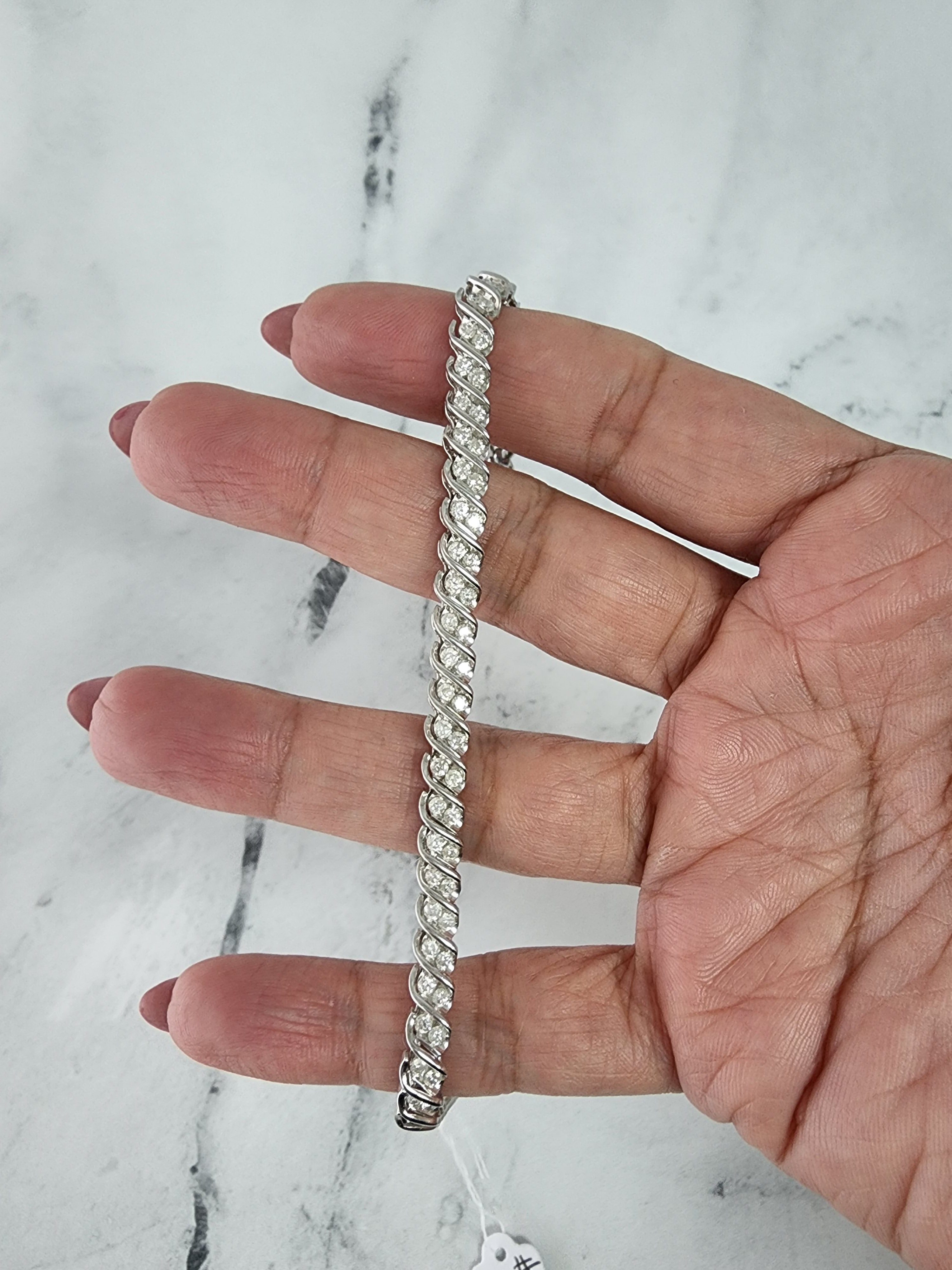 14K White Gold Diagonal Double Row Diamond Tennis Bracelet - Elegant & Timeless Jewelry for Women, Perfect for Weddings, Parties & Special Occasions