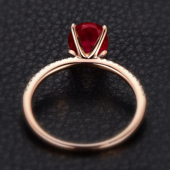 1.25 Carat Red Ruby & Moissanite Diamond Engagement Ring in 10K Rose Gold for Women - Wedding Proposal, Anniversary Gift, Valentine's Day Jewelry