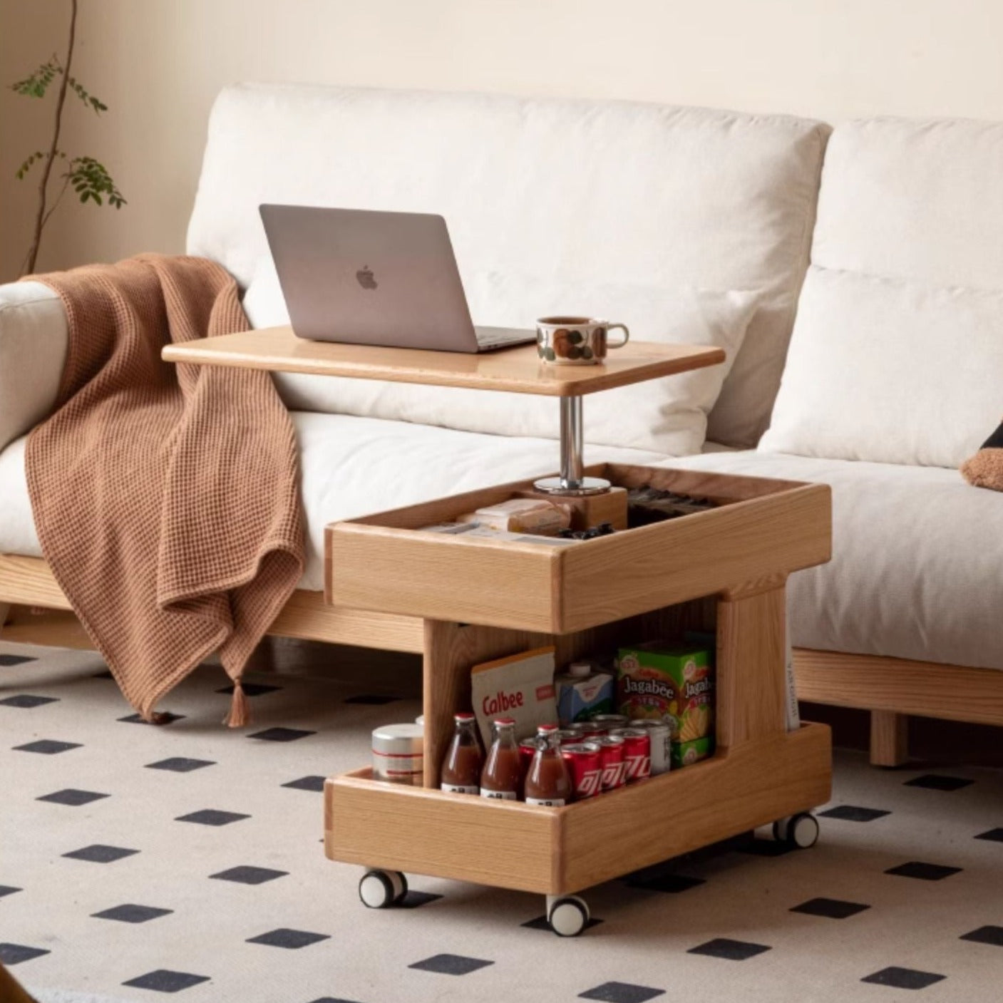 Premium Solid Wood Rotating Mobile Side Table - Oak, Cherry, Black Walnut | Modern End Table for Living Room, Bedroom, Office & Small Spaces