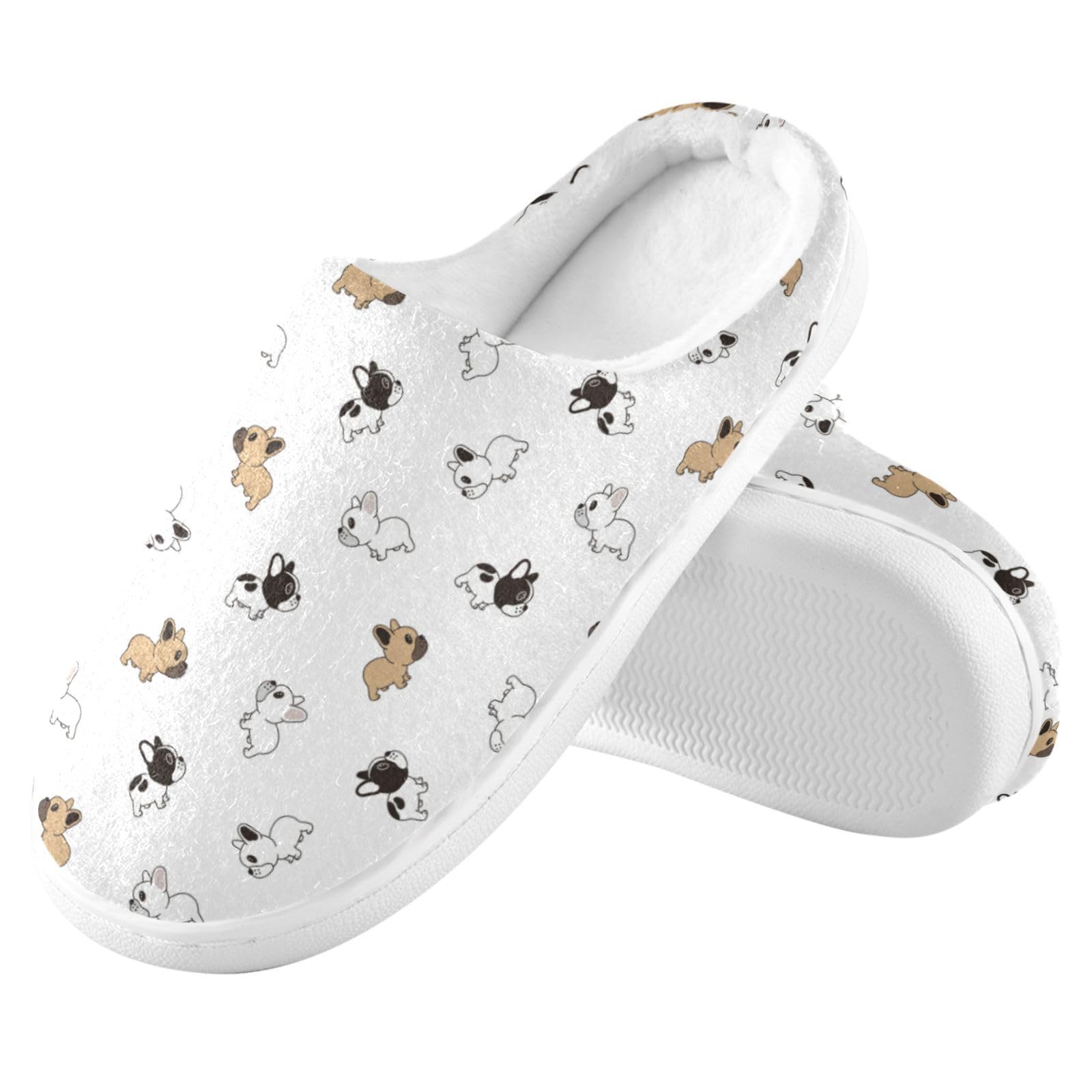 Women's French Bulldog Print Memory Foam Slippers - Cozy Winter House Shoes for Indoor/Outdoor Use - Soft Fuzzy Bedroom Slippers for Women & Girls (Great for Lounging at Home, Office Break Rooms & Cold Floors)