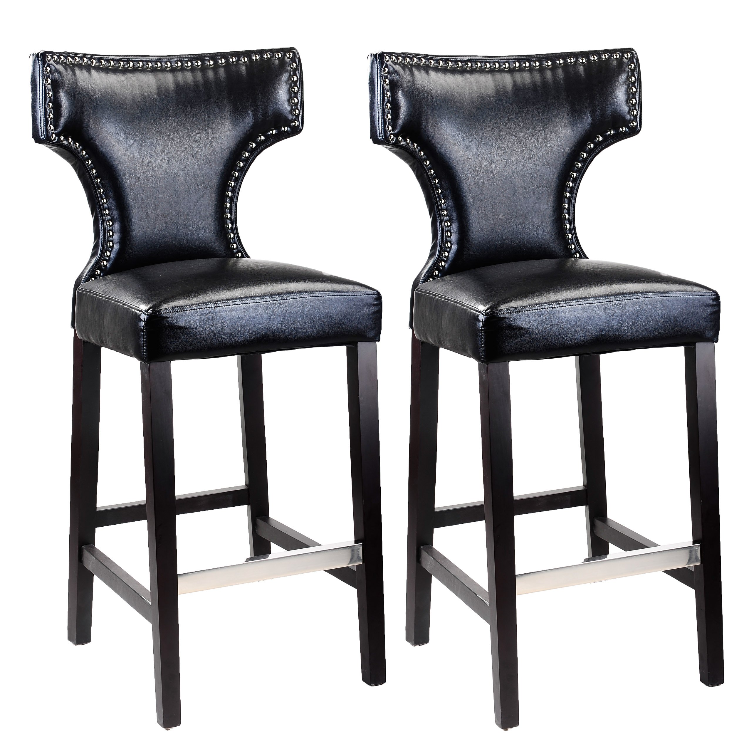 CorLiving Kings Bar Height Barstool Set of 2 - Black Metal Stud Bar Stools for Kitchen Island, Breakfast Nook & Home Bar - Adjustable Height Counter Stools with Back Support