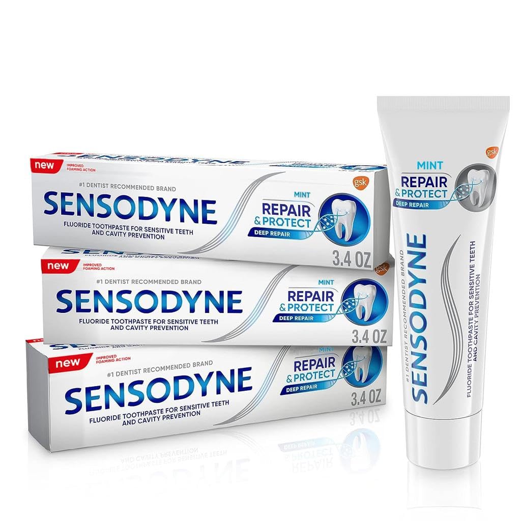 Sensodyne Repair and Protect Mint Toothpaste for Sensitive Teeth - Cavity Prevention & Enamel Repair - 3.4 oz (3-Pack) - Gentle Relief for Tooth Sensitivity & Daily Oral Care