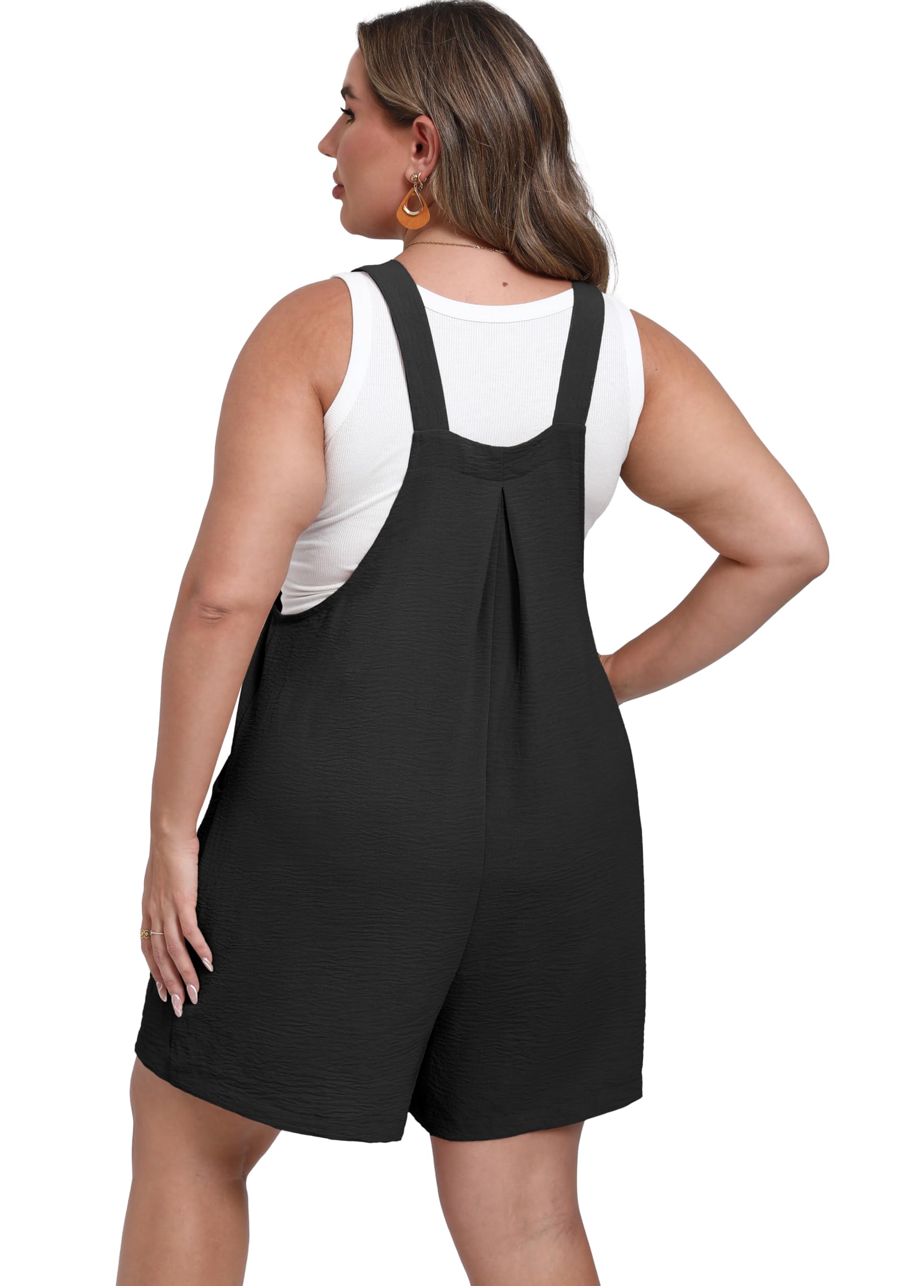 OLRIK Women's Plus Size Romper - Adjustable Straps Jumpsuit with Pockets, Sleeveless Casual Overalls Shorts for Summer | Beach Outfits, Vacation Wear, Weekend Brunch