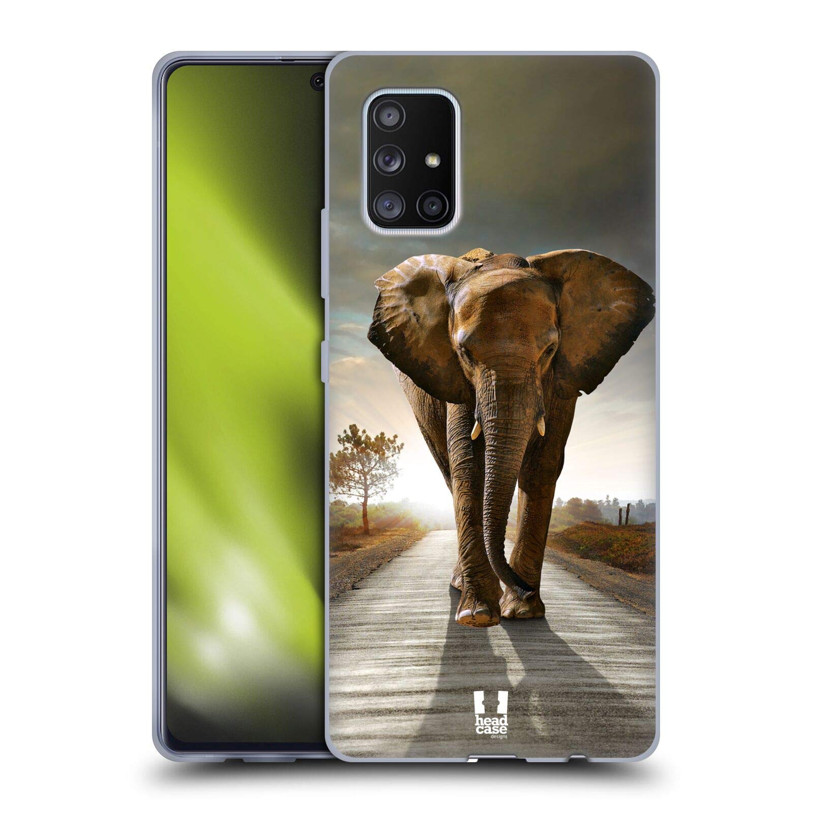 Head Case Designs Elephant Walking On The Road Wildlife Soft Gel Case for Samsung Galaxy A71 5G (2020) - Durable Protective Phone Cover with Matching Wallpaper - Perfect for Outdoor Adventures and Nature Lovers