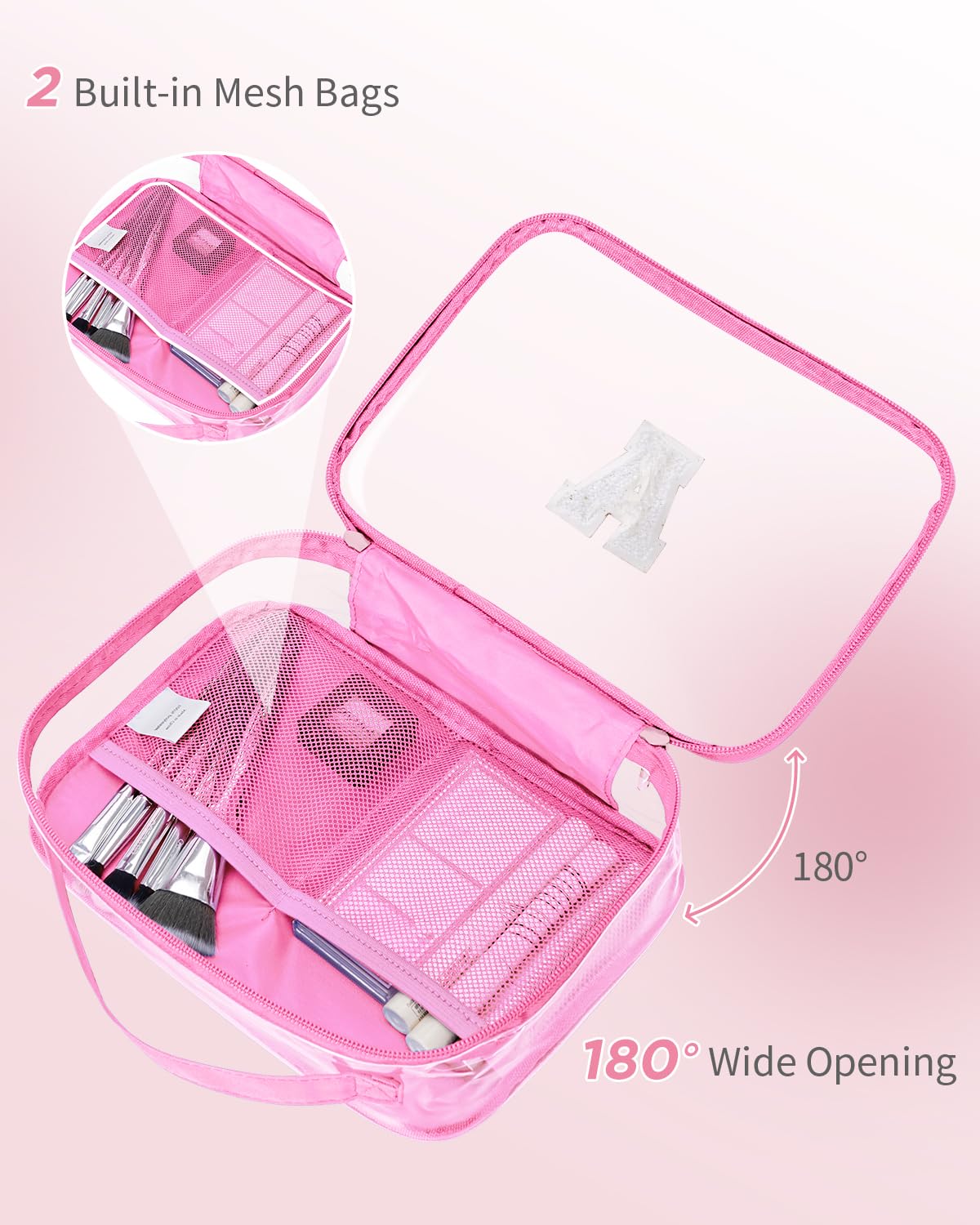 Wandering Nature Clear Makeup Bags 2 Pack - Personalized Initial Cosmetic Pouch Organizer for Travel | Preppy Small Toiletry Bag | Perfect Birthday Gift for Women & Girlfriend | Ideal for Travel, Gym & Daily Makeup Storage