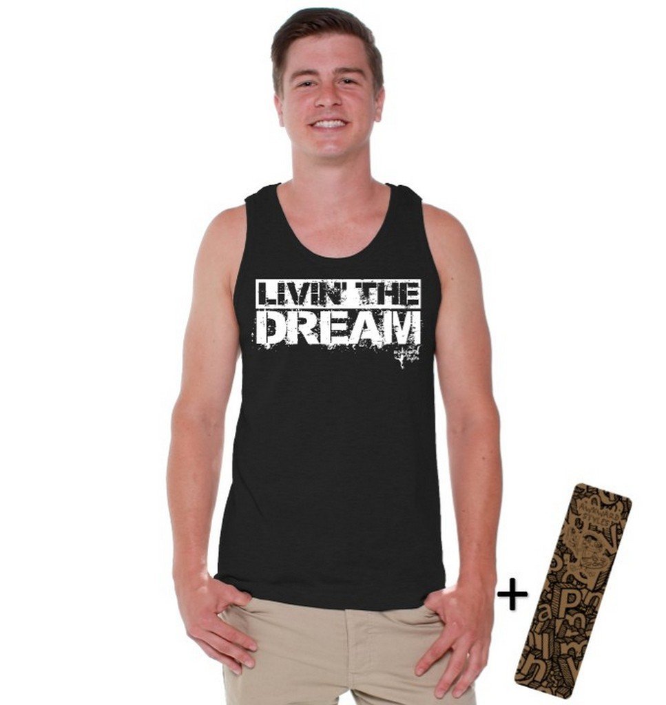 Awkwardstyles Men's Livin' The Dream Slogan Tank Top - White Cotton Graphic Tee for Gym, Beach & Casual Wear | Includes Free Bookmark Gift