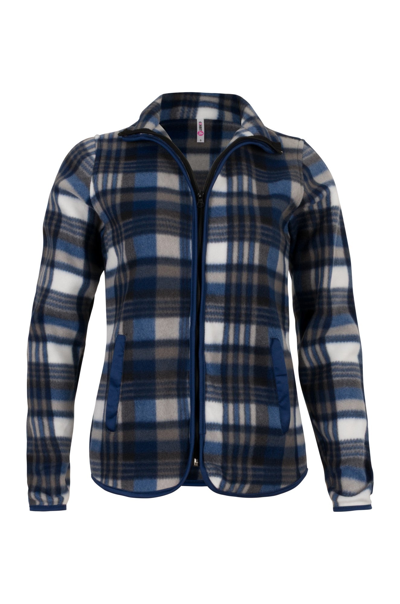 Jacquard Check Polar Fleece Jacket for Men & Women | Blue Navy Winter Coat | Warm Soft Fleece Outerwear | Perfect for Outdoor Activities, Camping & Casual Wear