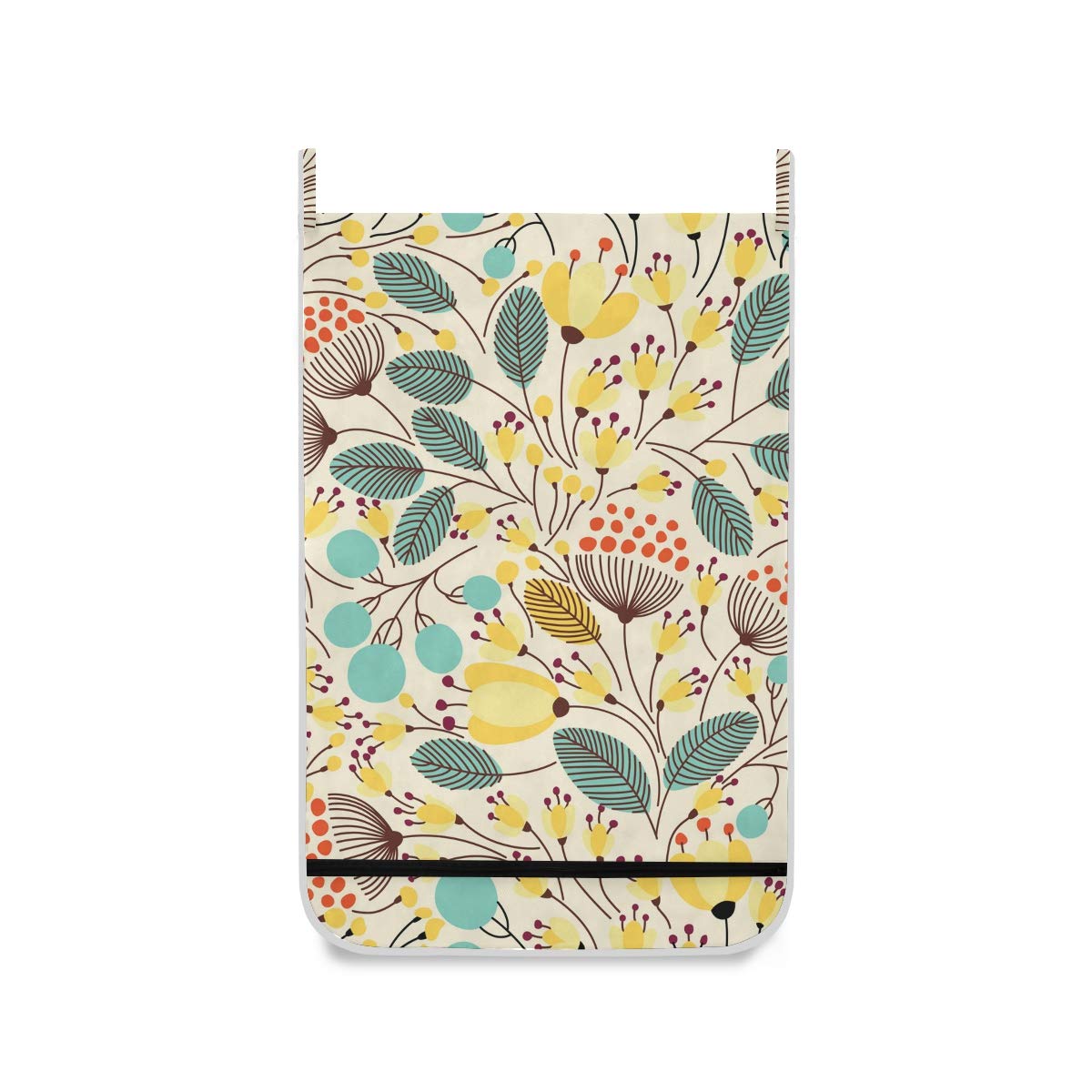 Floral Hanging Laundry Bag with Stainless Steel Hooks - Ballerina Feather Design Wall Mounted Clothes Hamper for Bedroom, Bathroom & Laundry Room Organization