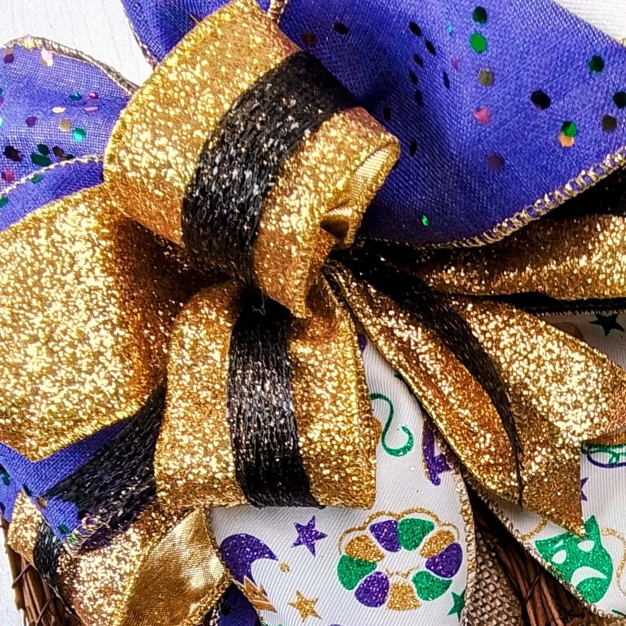 Handmade Burlap Wreath Bow Embellishment - Purple Green Gold Mardi Gras Striped Decorations (Set of 25) - Perfect for DIY Farmhouse Wreaths, Party Decor & Fat Tuesday Celebrations