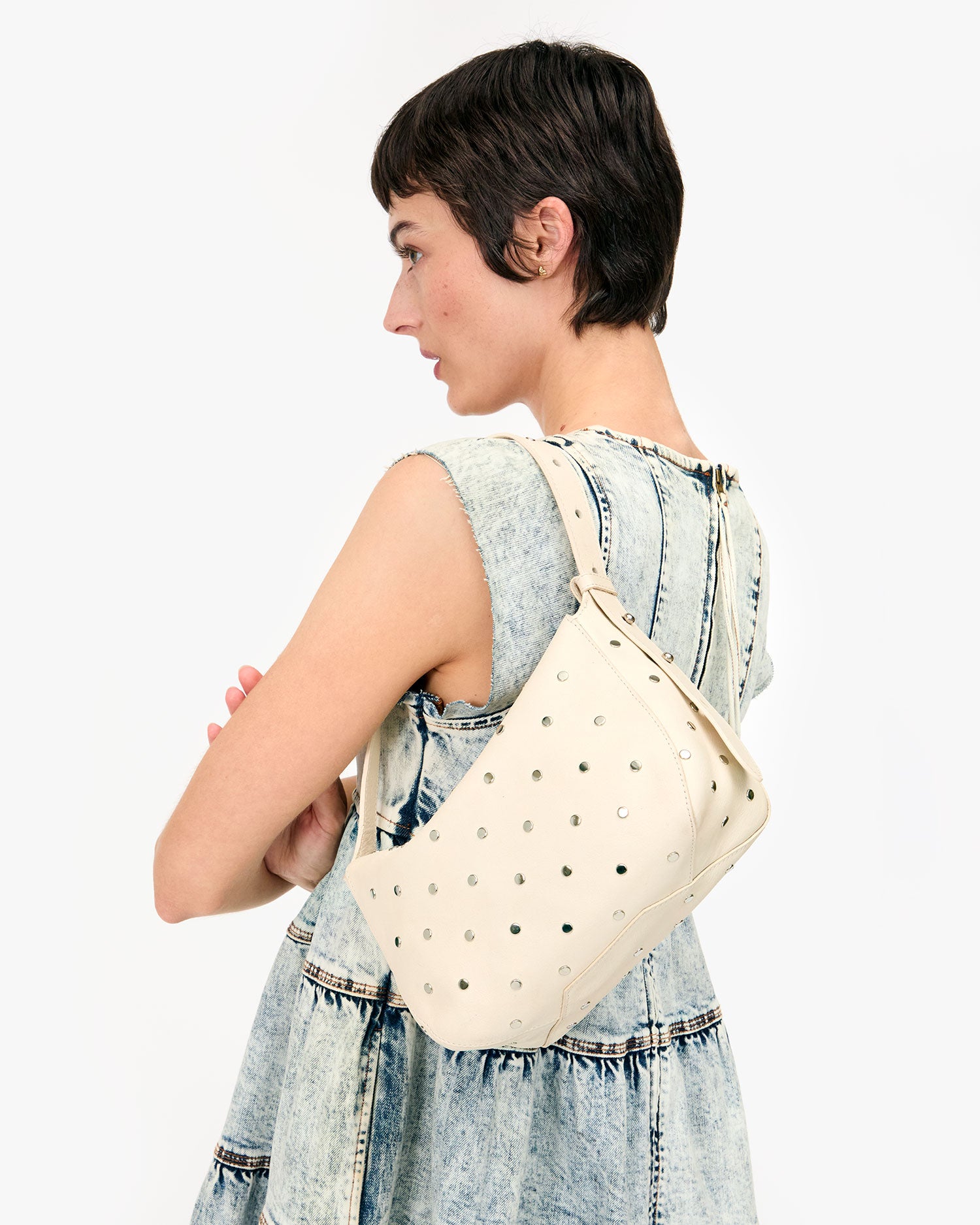 Fleurine Smooth Leather Handbag with Studs - Stylish Women's Crossbody Bag for Work, Travel & Evening Out