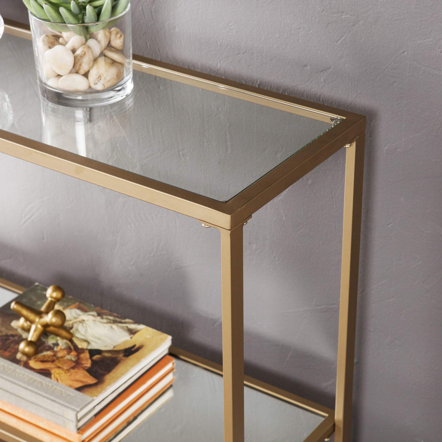 SEI FURNITURE Horten Glam Narrow Console Table - Gold Finish Entryway Table for Hallway, Living Room & Bedroom Decor