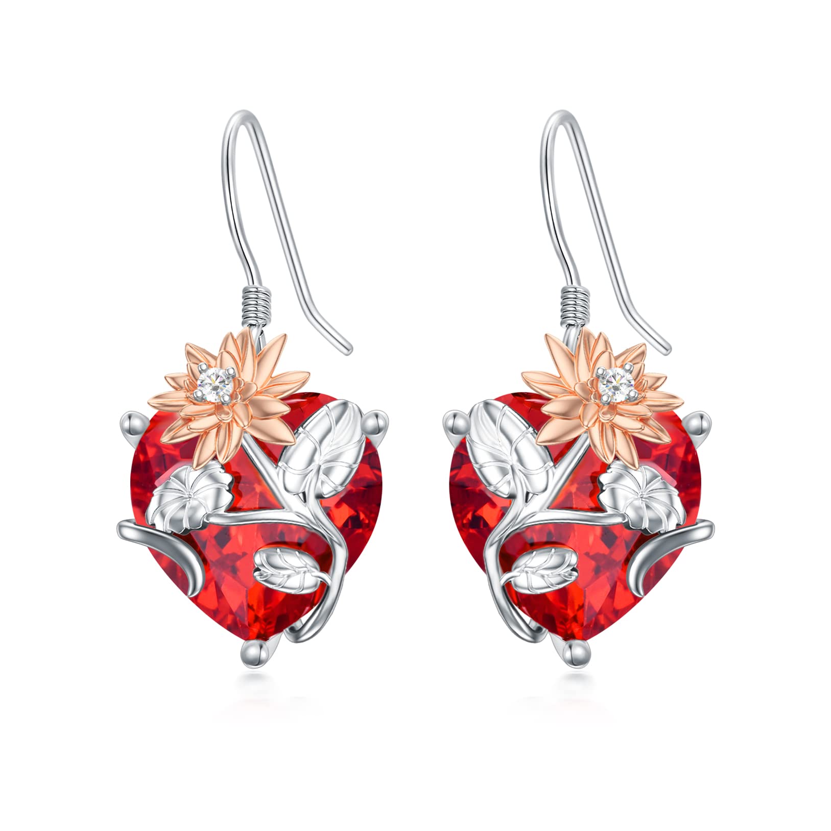 TOUPOP Sterling Silver Birth Month Flower Drop Earrings for Women - Crystal Dangle Earrings, Birthday Jewelry Gifts for Her, Girls | Perfect for Valentine's Day, Anniversary & Special Occasions