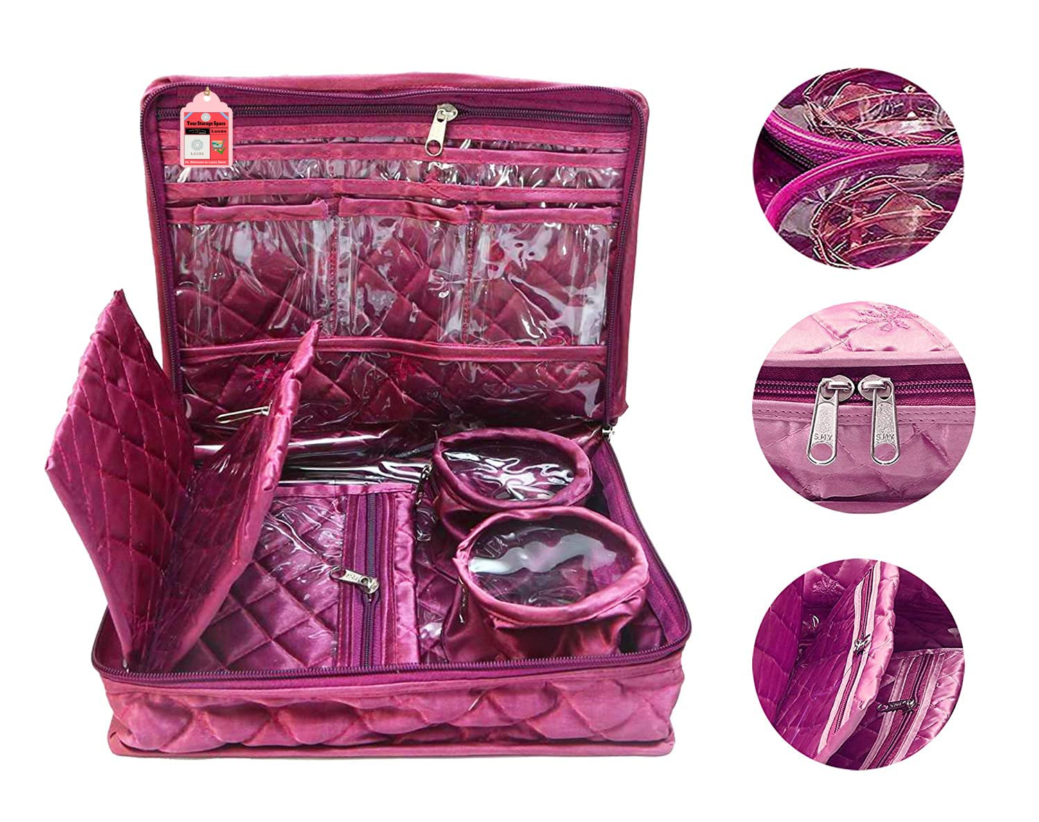 Satin Makeup Pouch for Women - Vanity Jewelry & Cosmetic Travel Organizer Bag - Portable Storage Box for Toiletries, Accessories & Essentials - Perfect for Travel, Home & On-the-Go Use (Purple)