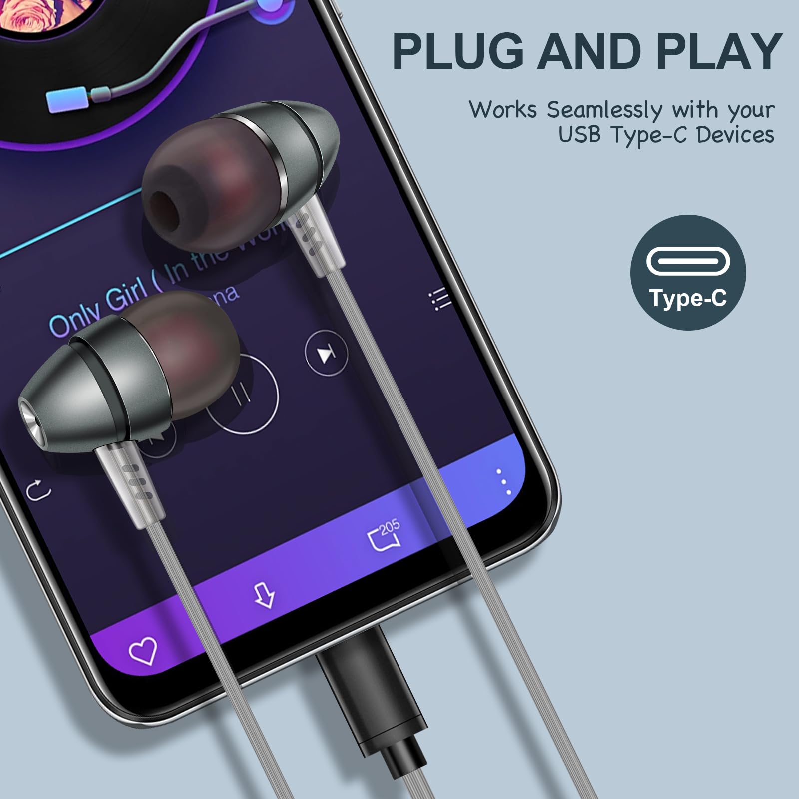 USB-C Wired Headphones with Mic & Remote Control - Compatible with iPhone 15/15 Pro/15 Pro Max/16/16 Pro/16 Pro Max & Most Type-C Devices - Perfect for Gaming, Music, Calls & Workouts