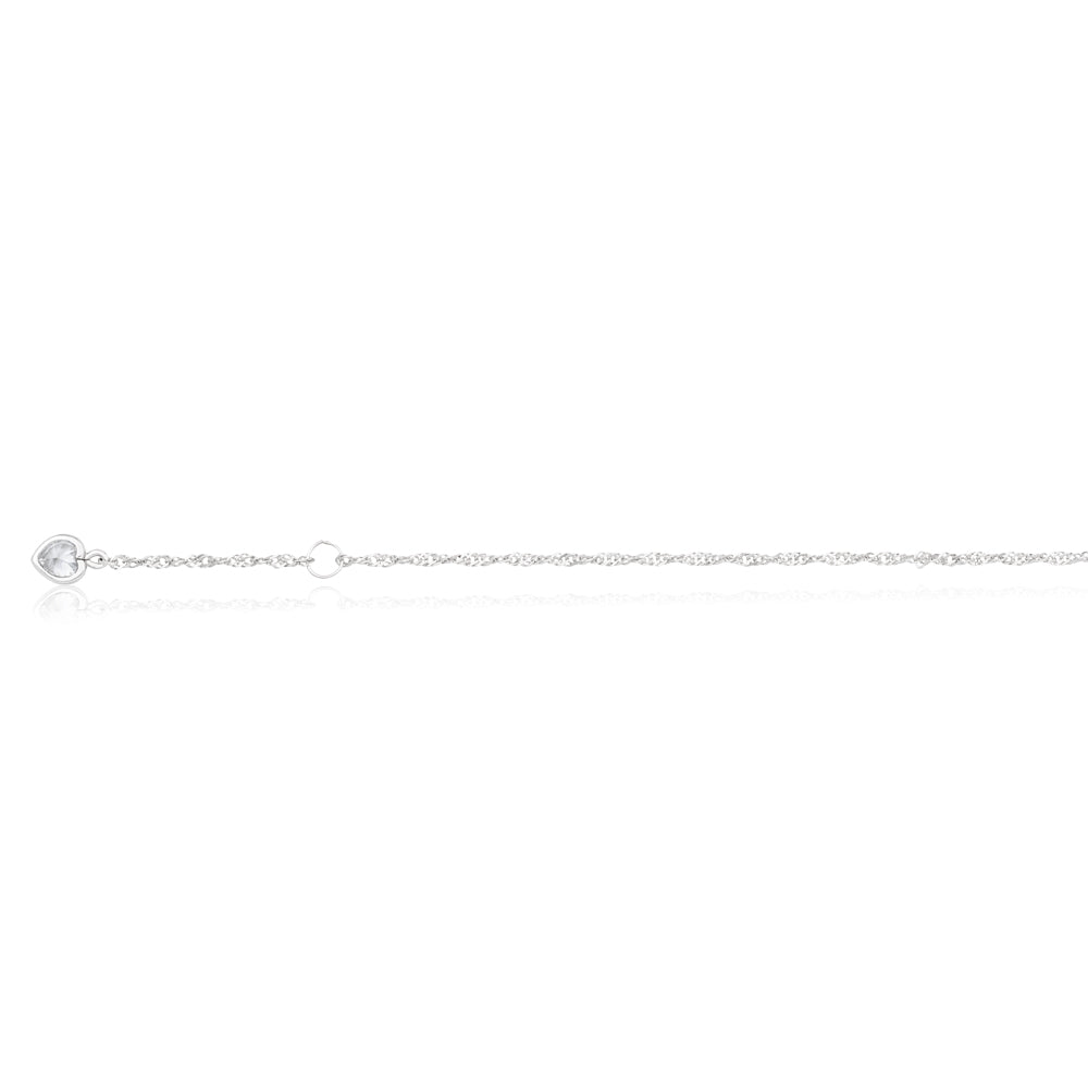 9ct White Gold Singapore with White Cubic Zirconia Heart Charm 27cm Anklet - Elegant Ankle Bracelet for Women, Perfect for Weddings, Anniversaries & Special Occasions