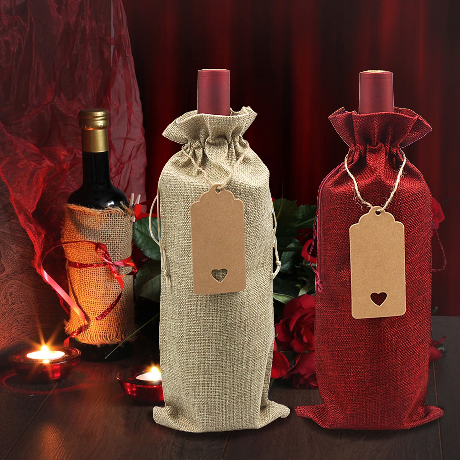 DIWNELEM 16-Pack Jute Wine Bags with Drawstring for Gifts & Parties
