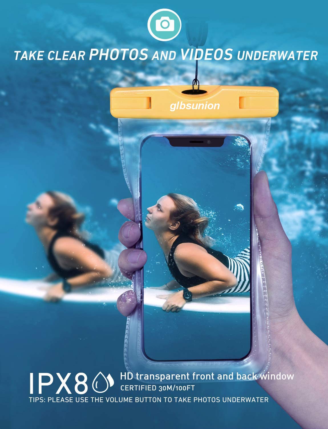 GLBSUNION 4-Pack Universal Waterproof Phone Case IPX8 Underwater Dry Bag - Compatible with iPhone 15 14 13 12 Pro Max, Galaxy S24/S23, Google Pixel (Up to 7.5 Inch) - Perfect for Swimming, Beach, Travel & Bathing