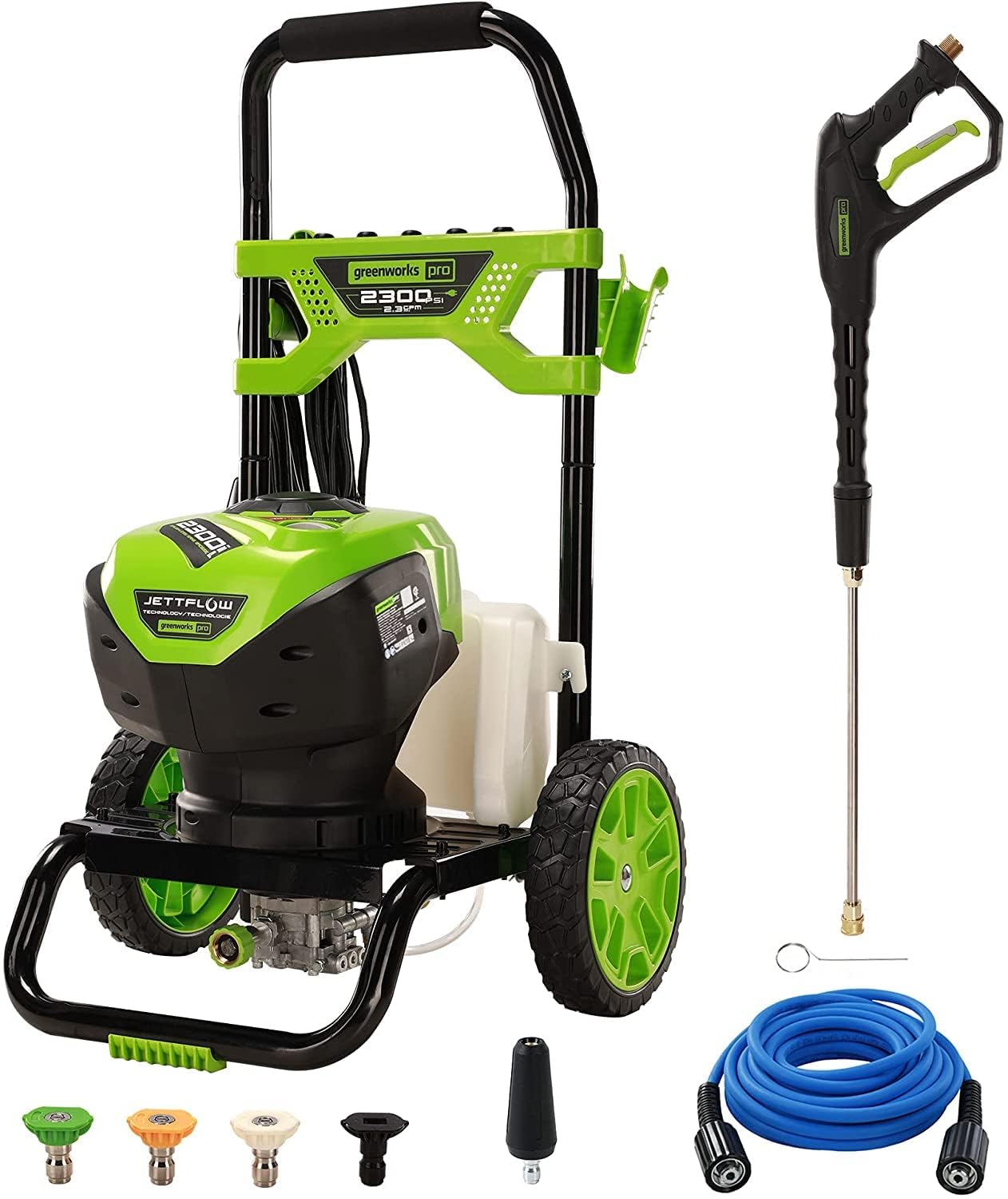 Greenworks 2300 PSI 2.3 GPM Electric Pressure Washer with TruBrushless Motor - 25ft Hose, Quick Connect Wand & 4 Nozzles (15°, 24°, 40°, Turbo) - Perfect for Home Cleaning, Driveway Washing, Deck Maintenance & Outdoor Surfaces