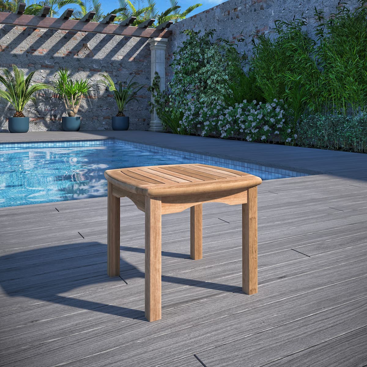 Premium Teak Wood Outdoor Square Side Table - Brampton Patio Amazonia Grenoble 1-Piece | Weather-Resistant for Patio, Garden, Balcony & Indoor Use | Perfect for Coffee, Drinks & Decor