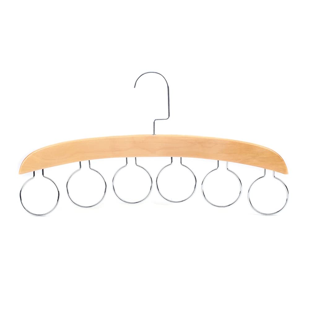 Premium Solid Wood Tie & Scarf Hanger Organizer - 6 Metal Rings for Closet Storage, Multifunctional Wardrobe Accessory (Natural Wood Color) - Perfect for Organizing Ties, Scarves, Belts & Accessories in Home & Office Closets