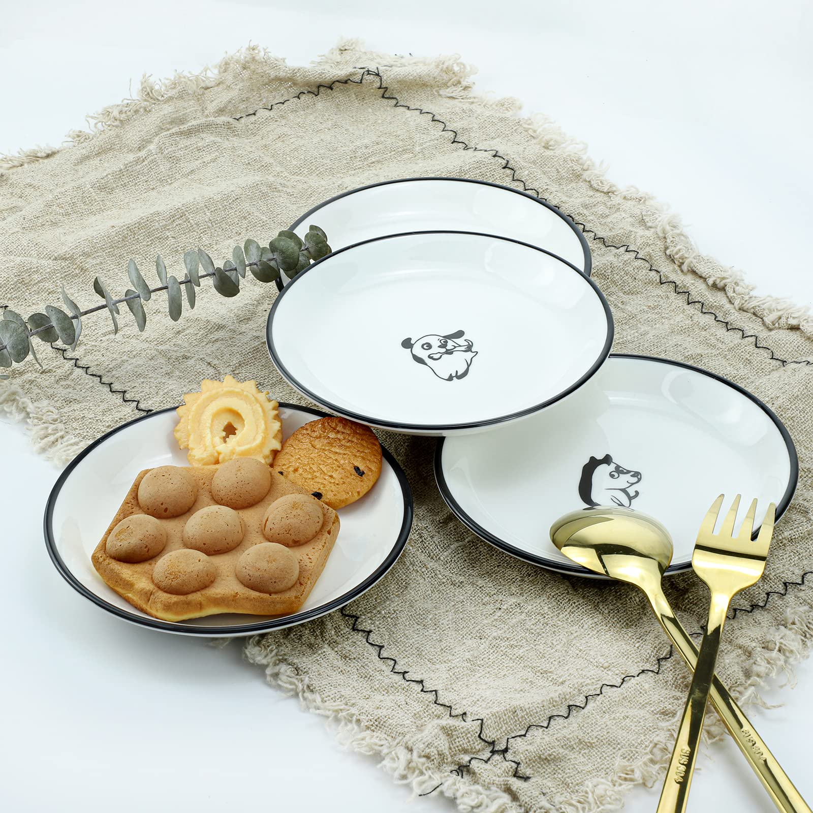 Happy Dog Ceramic Bowls Set of 4 - Seasoning Dishes & Appetizer Plates for Kitchen & Dining