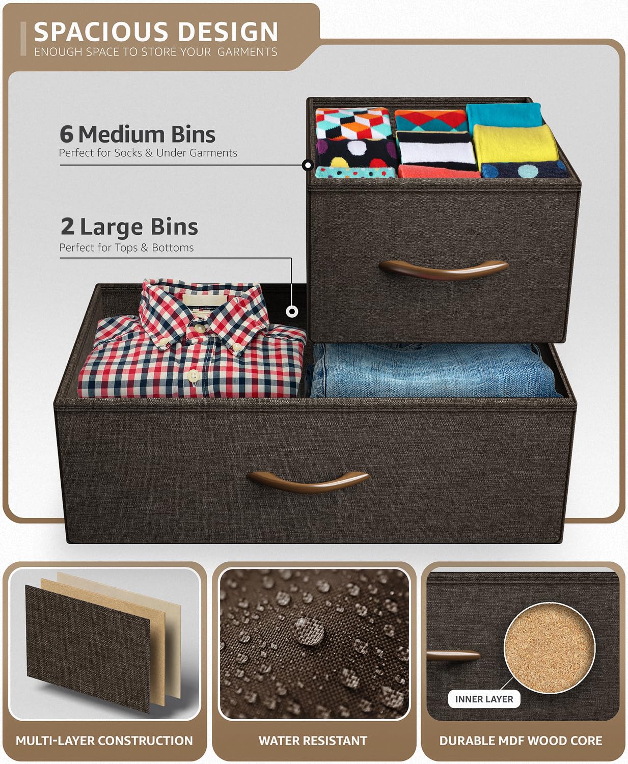 Sorbus 8-Drawer Dresser Organizer - Sturdy Steel Frame & Wood Top Chest with Easy-Pull Fabric Bins for Clothes Storage | Perfect for Bedroom, Hallway, Living Room, Nursery & Closet Organization | Space-Saving Storage Solution for Small Apartments & Dorm Rooms